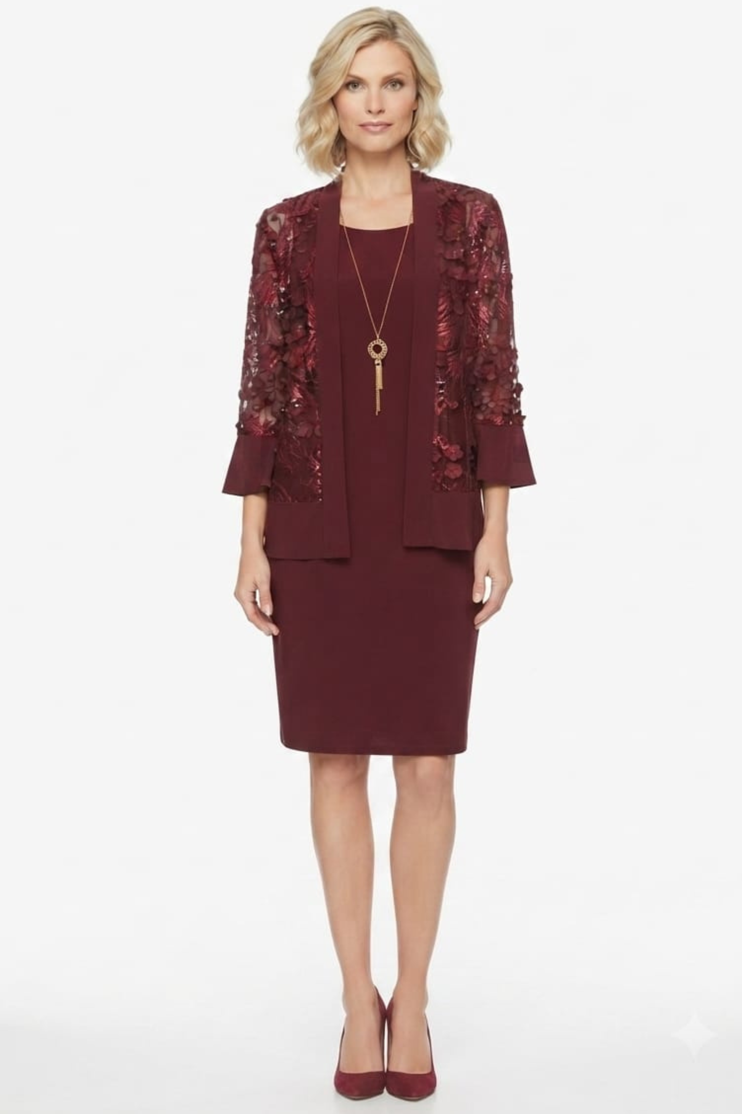 R&M Richards Sequined Lace Evening Jacket Dress