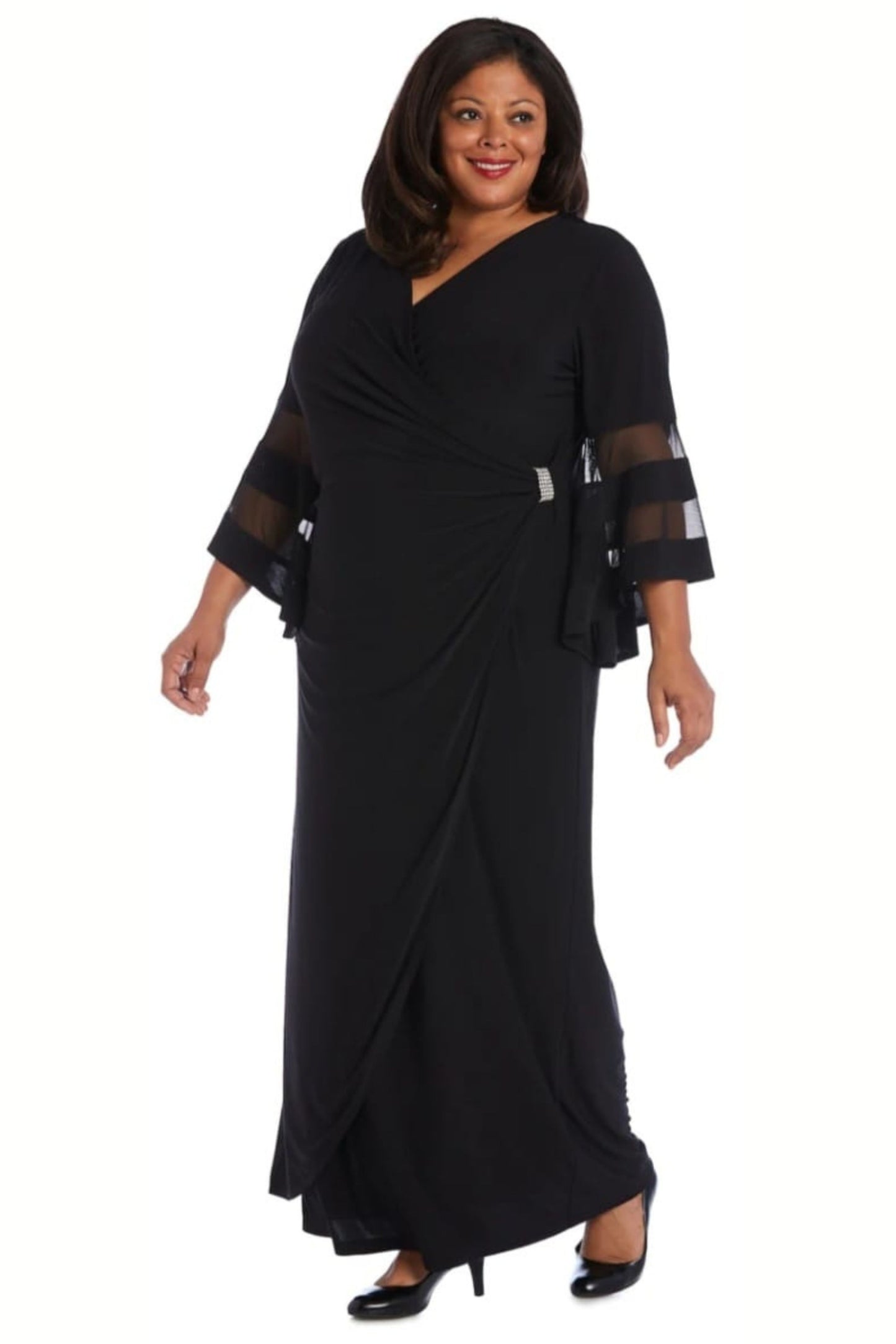 RM Richards Sheer Trim Bell Sleeve Evening Dress