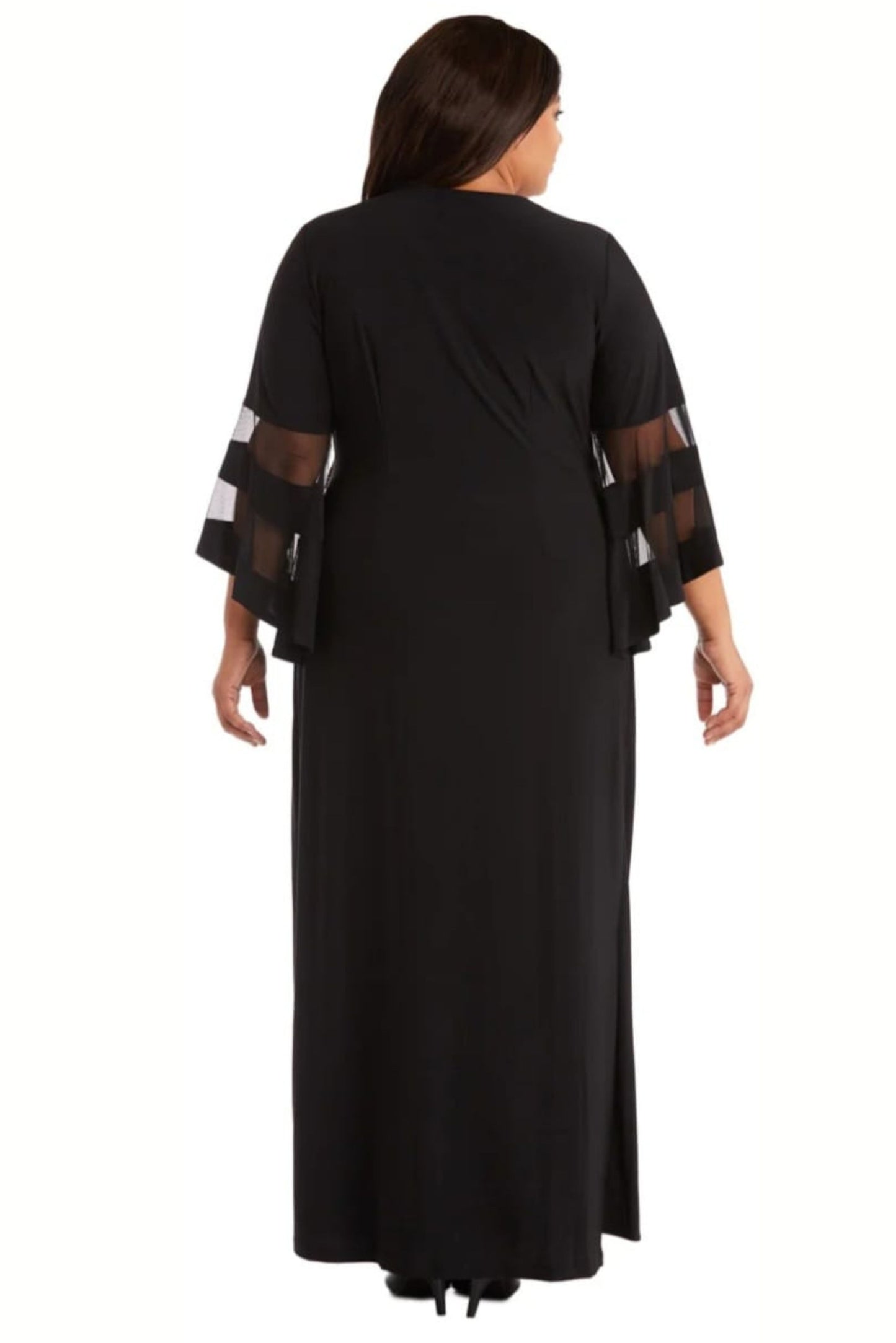 RM Richards Sheer Trim Bell Sleeve Evening Dress