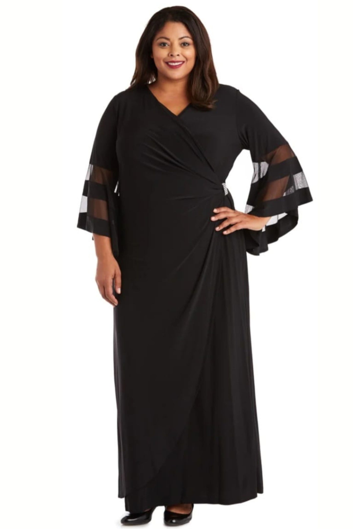 RM Richards Sheer Trim Bell Sleeve Evening Dress