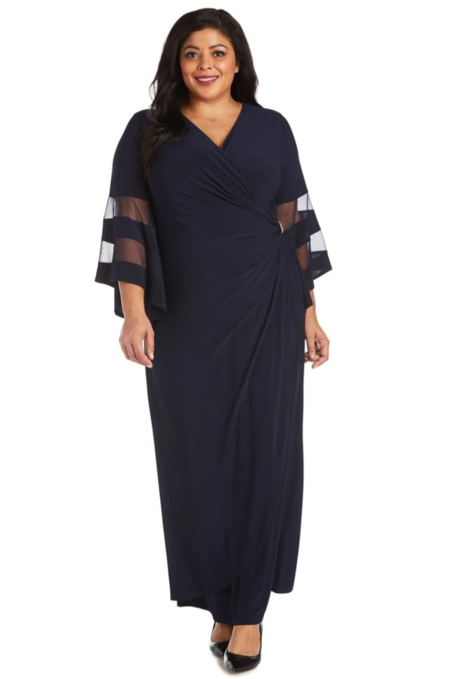 RM Richards Sheer Trim Bell Sleeve Evening Dress