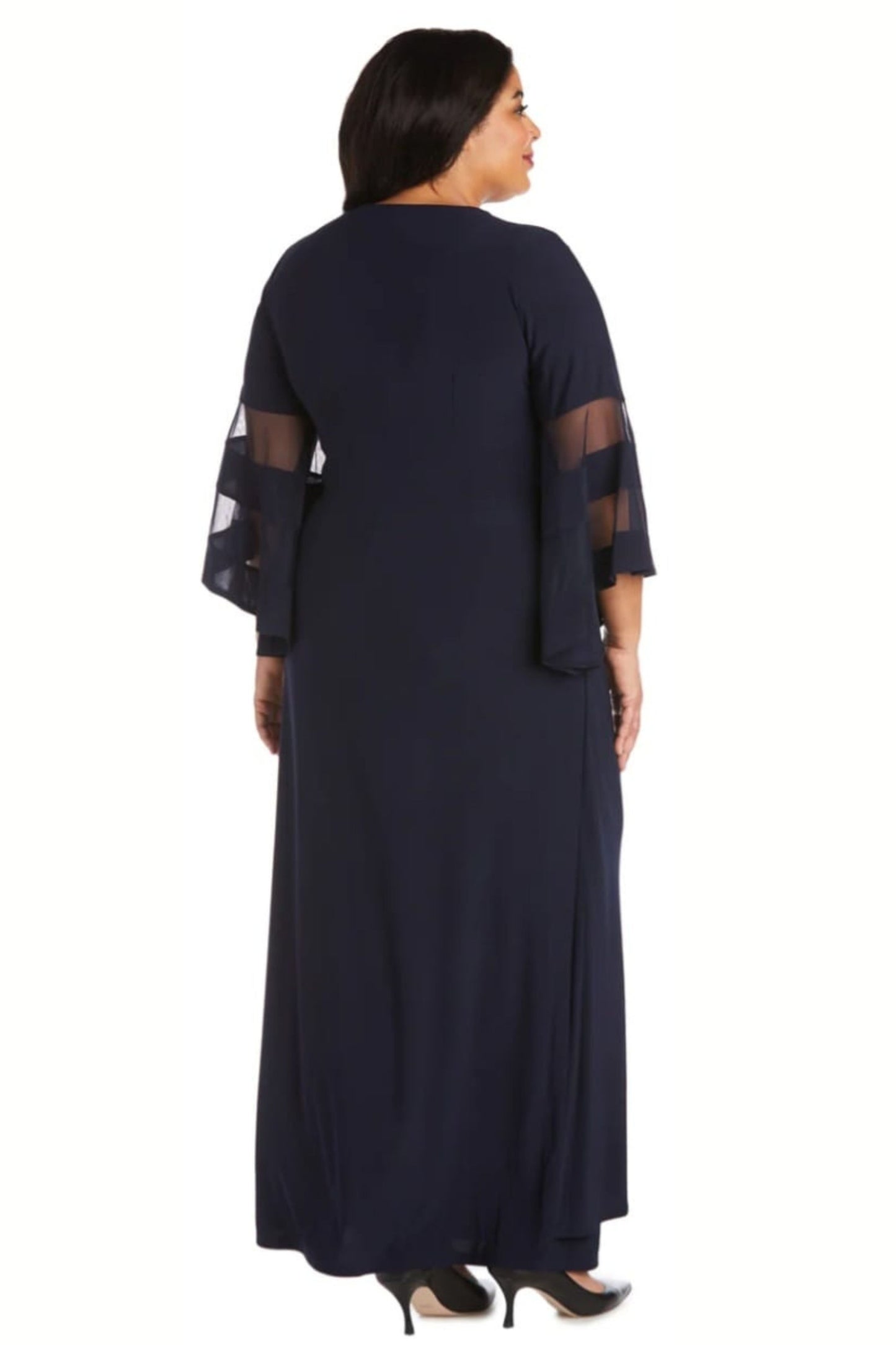 RM Richards Sheer Trim Bell Sleeve Evening Dress