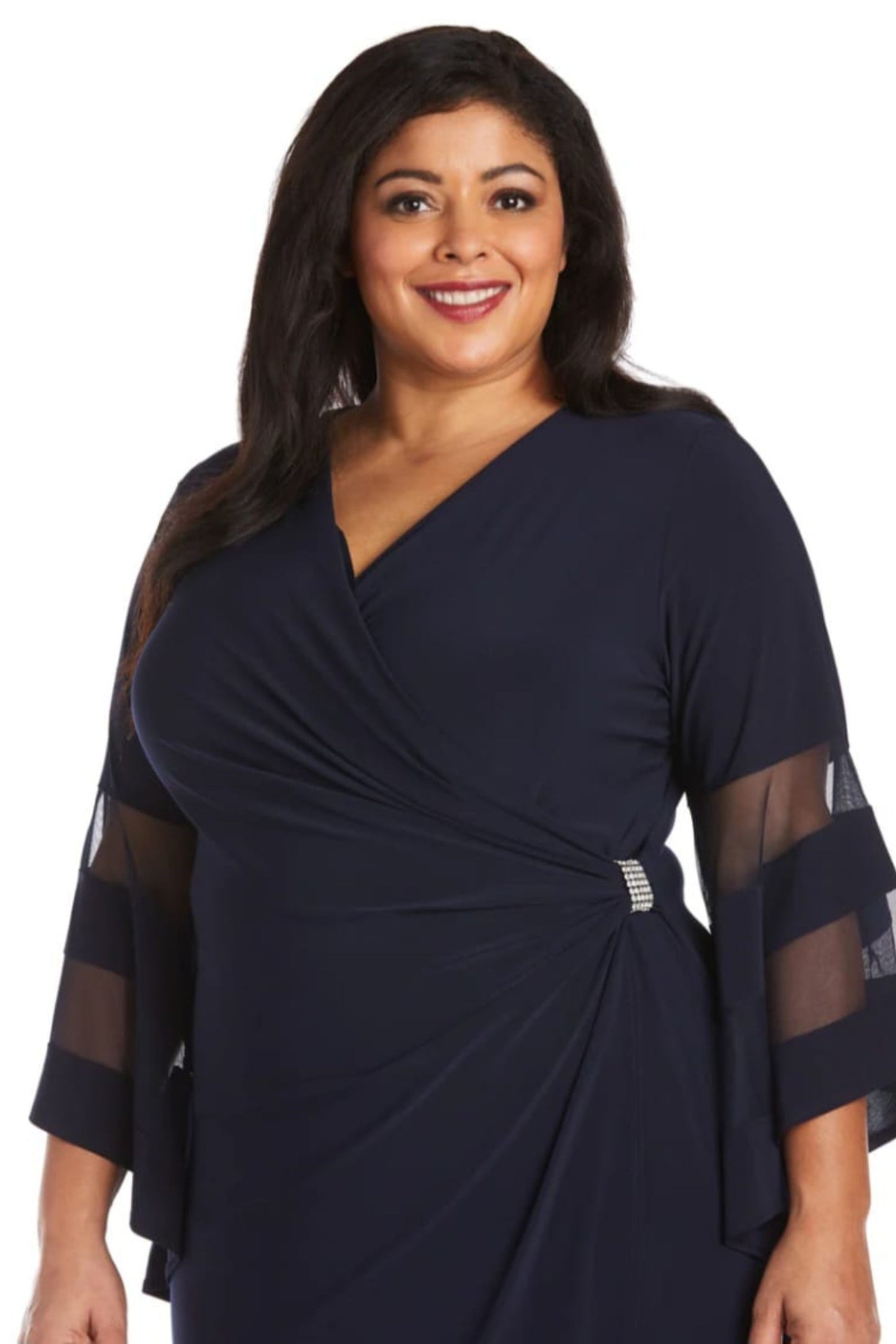 RM Richards Sheer Trim Bell Sleeve Evening Dress