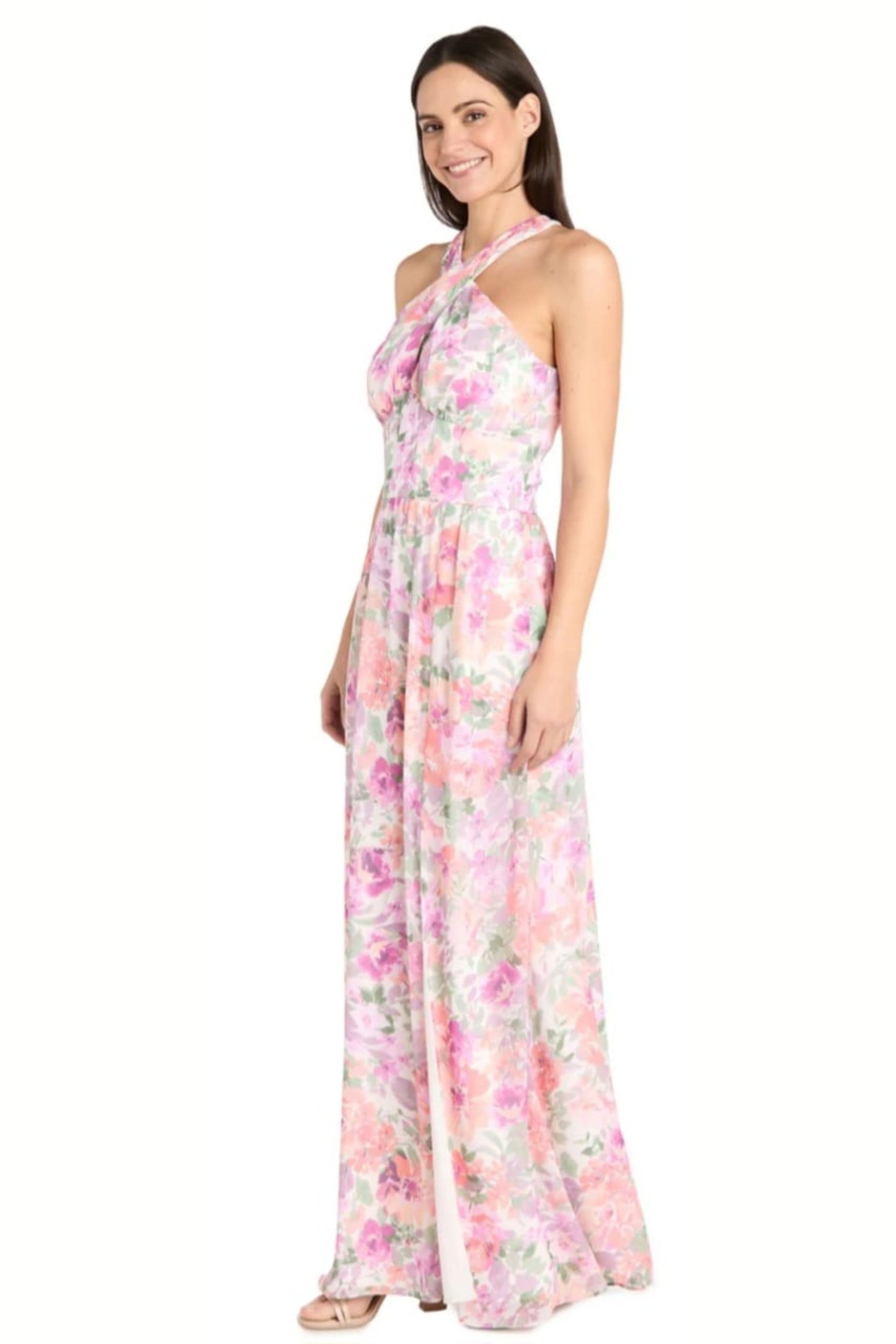 RM Richards Floral High Neck Long Evening Dress