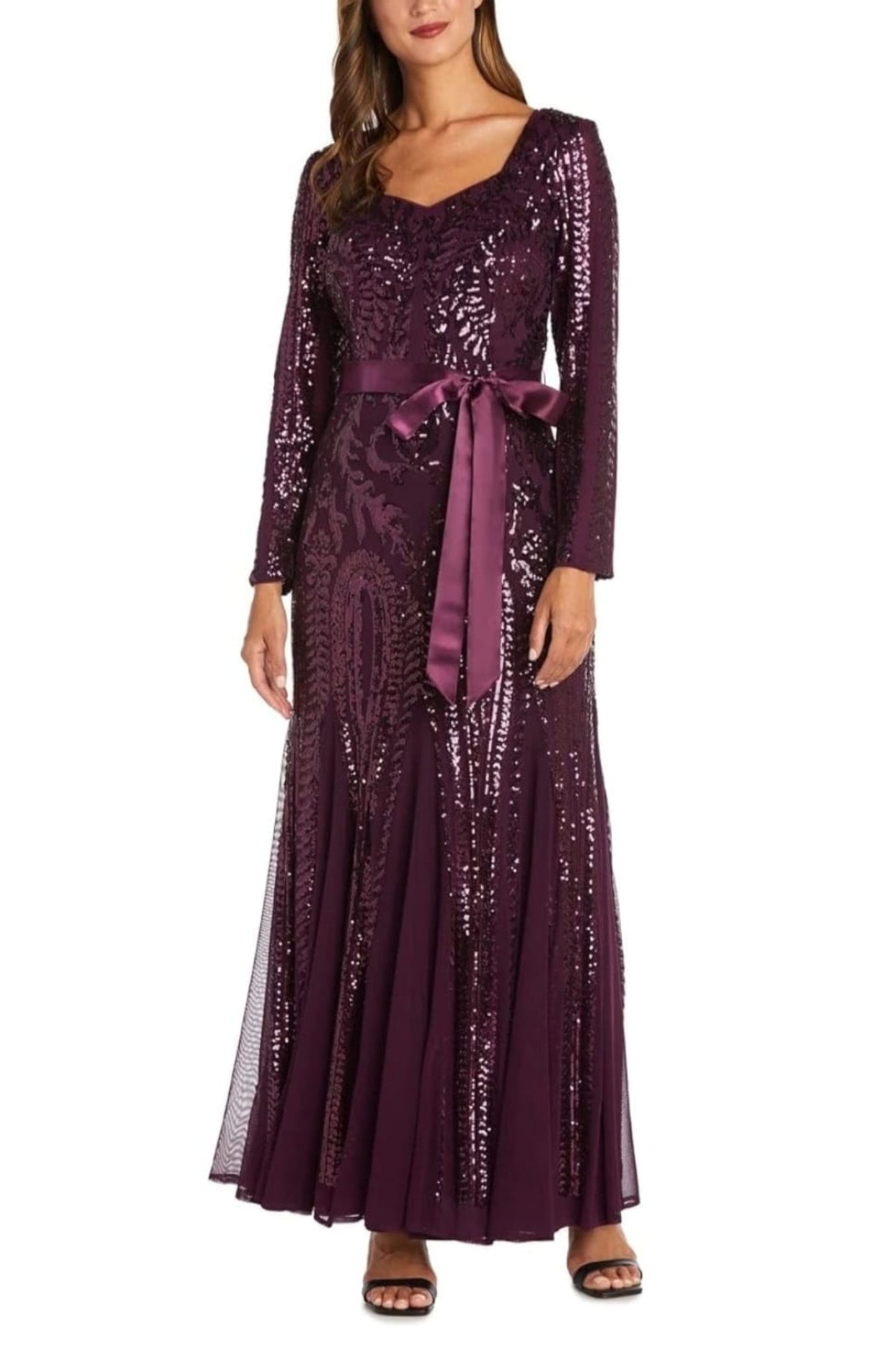 RM Richards Long Sleeve Sequined Evening Dress