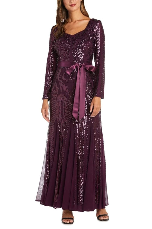 RM Richards Long Sleeve Sequined Evening Dress