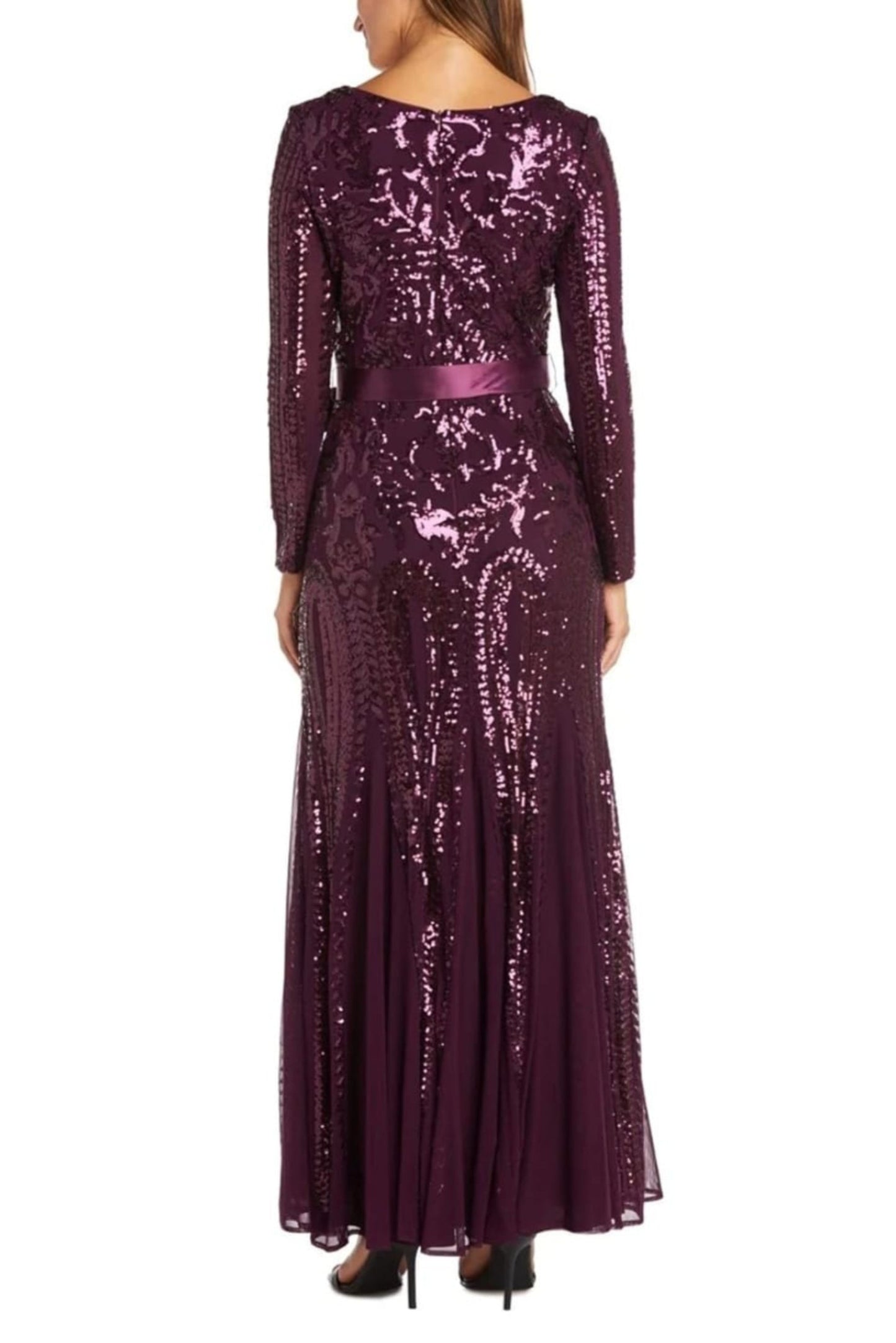 RM Richards Long Sleeve Sequined Evening Dress