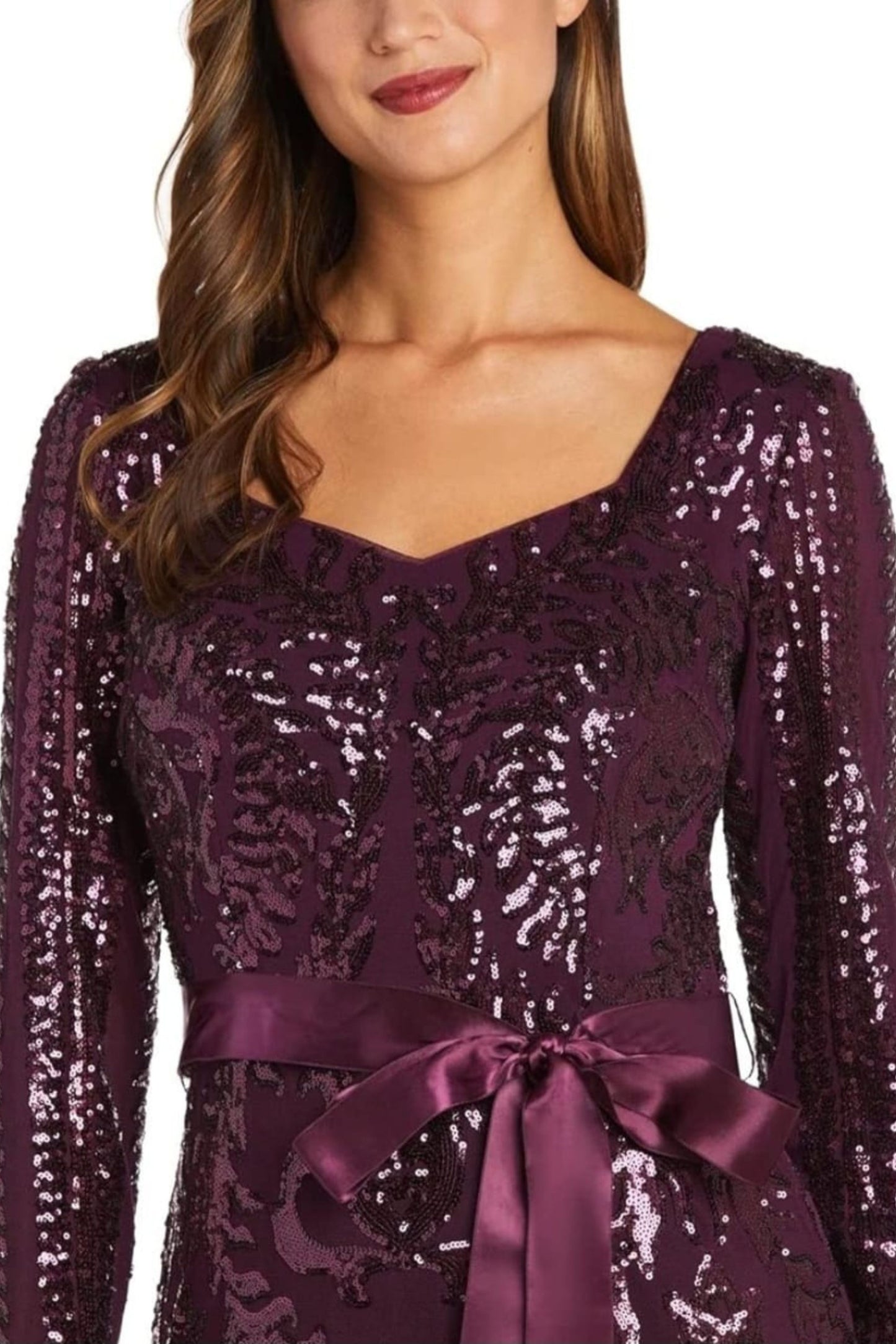 RM Richards Long Sleeve Sequined Evening Dress
