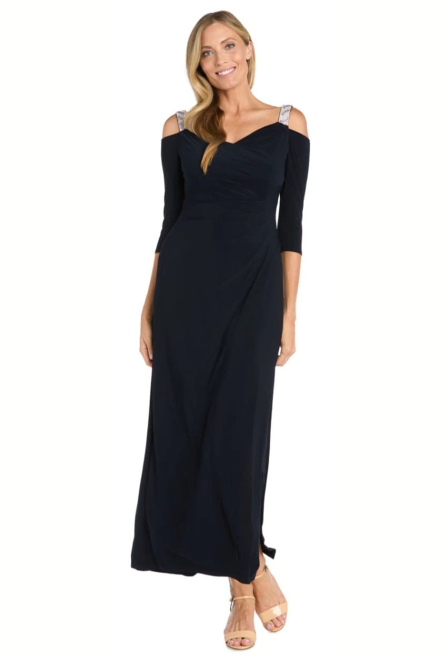 RM Richards Rhinestone Cold Shoulder Long Evening Dress