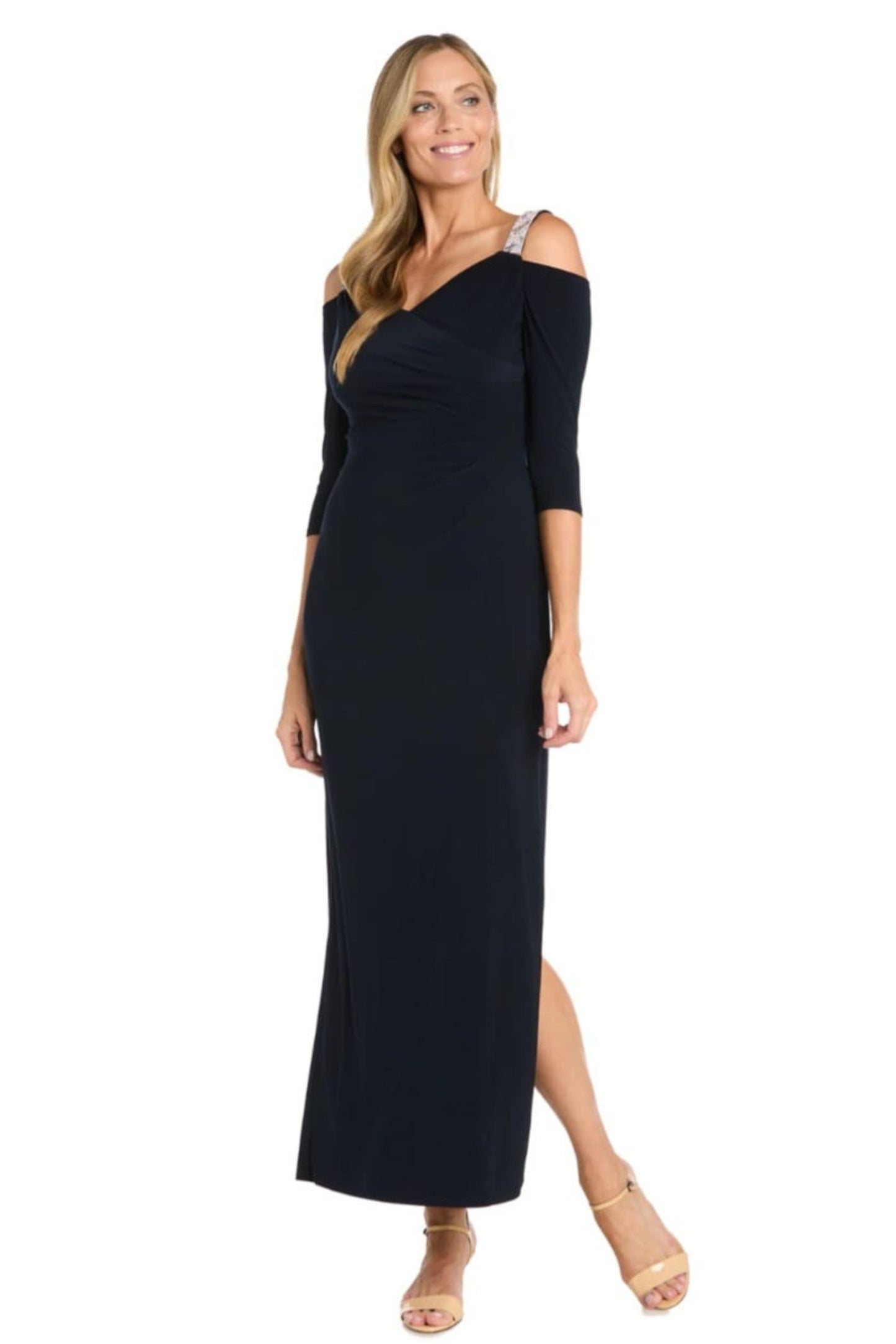 RM Richards Rhinestone Cold Shoulder Long Evening Dress