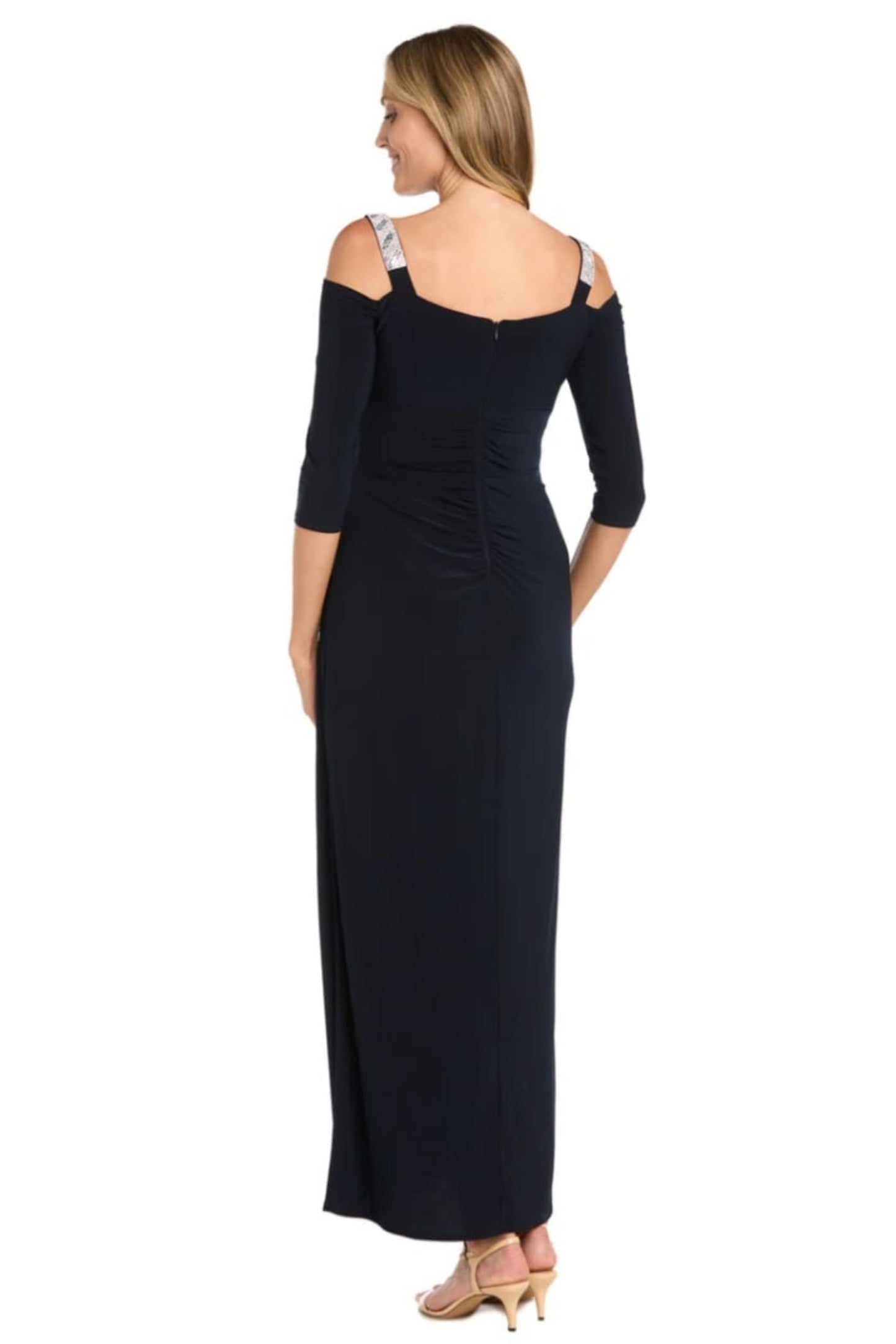 RM Richards Rhinestone Cold Shoulder Long Evening Dress
