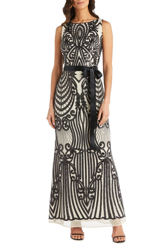 RM Richards Sequin Pasley Design Evening Column Dress