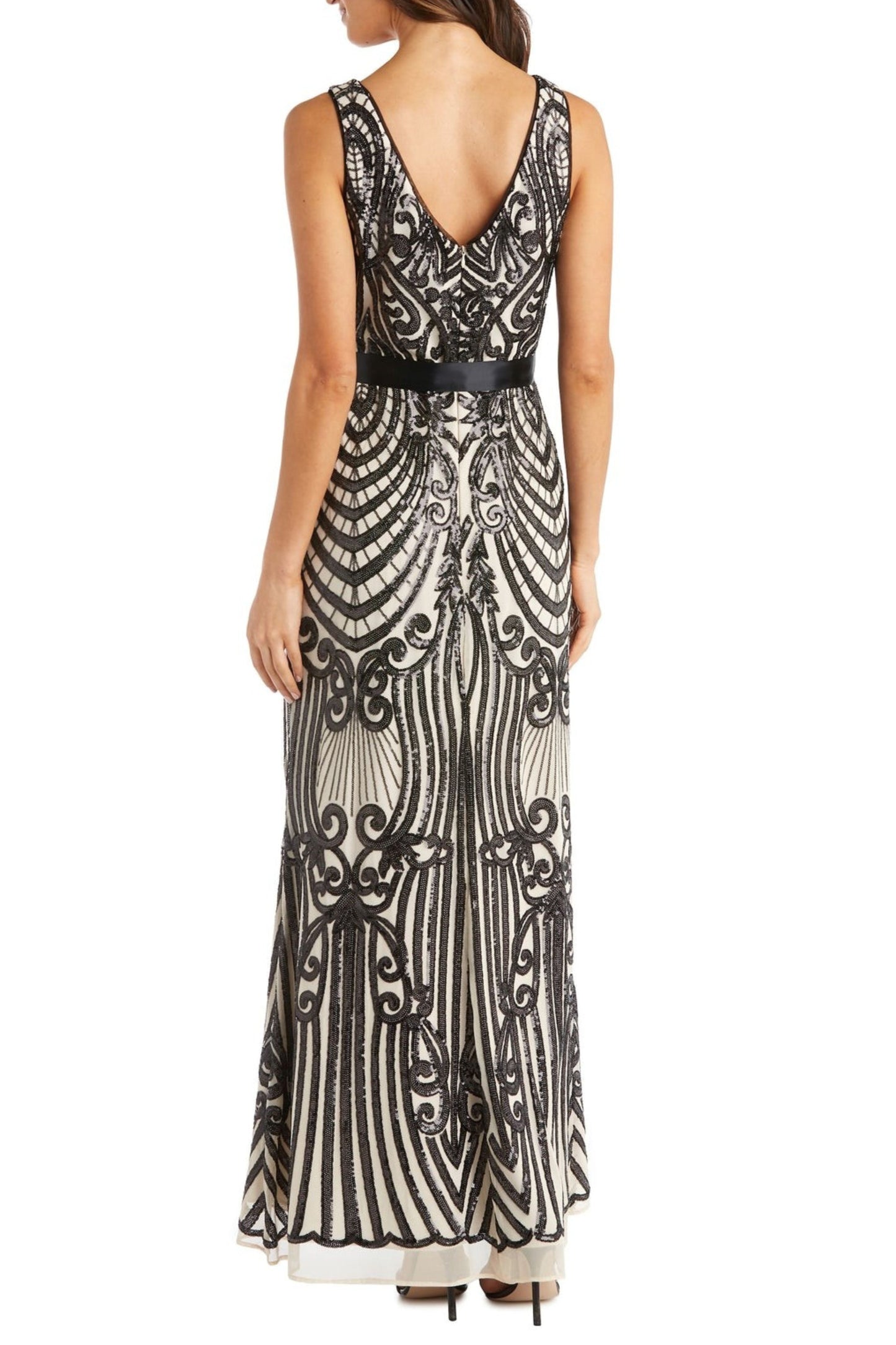 RM Richards Sequin Pasley Design Evening Column Dress