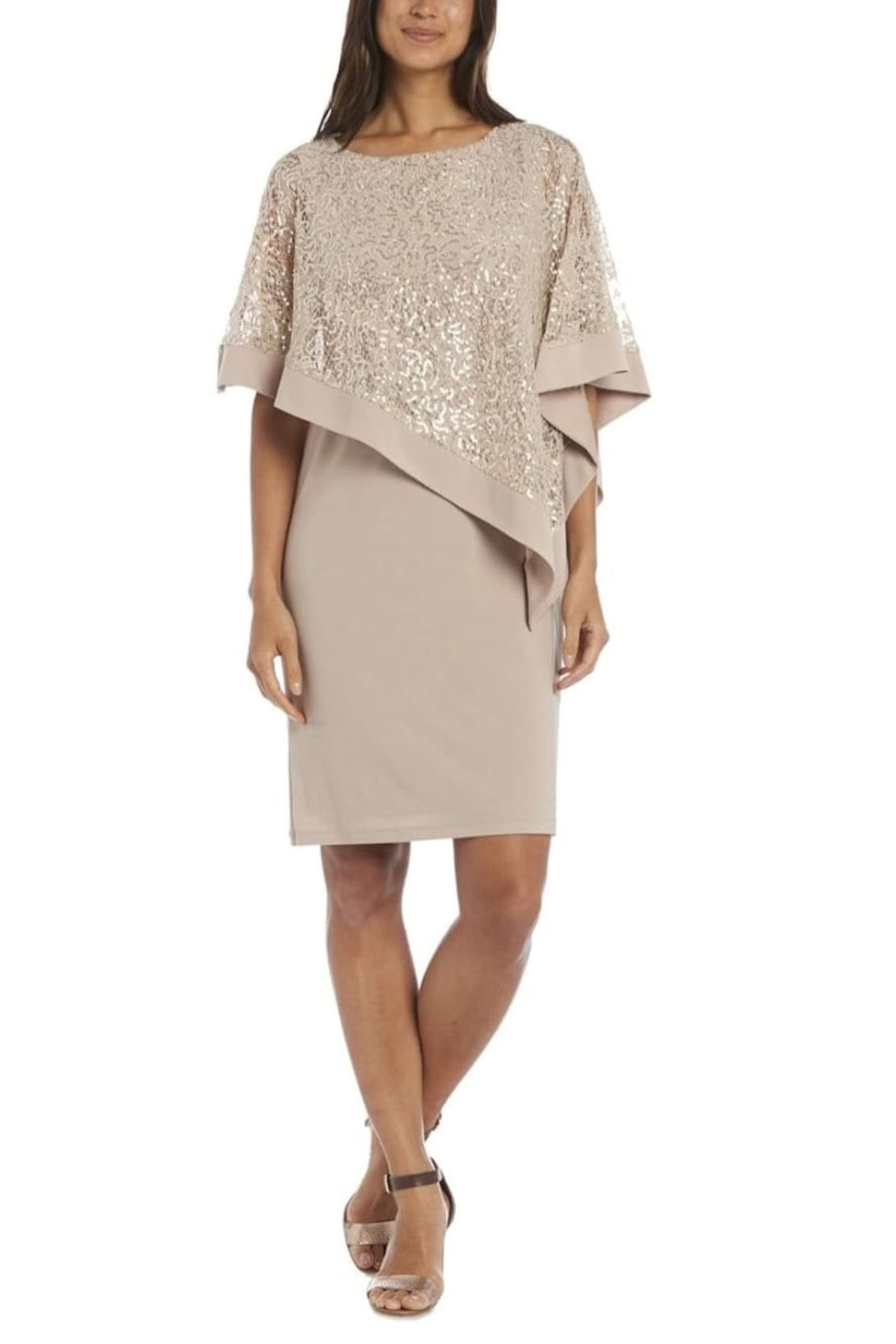 RM Richards Asymmetrical Capelet Short Evening Dres