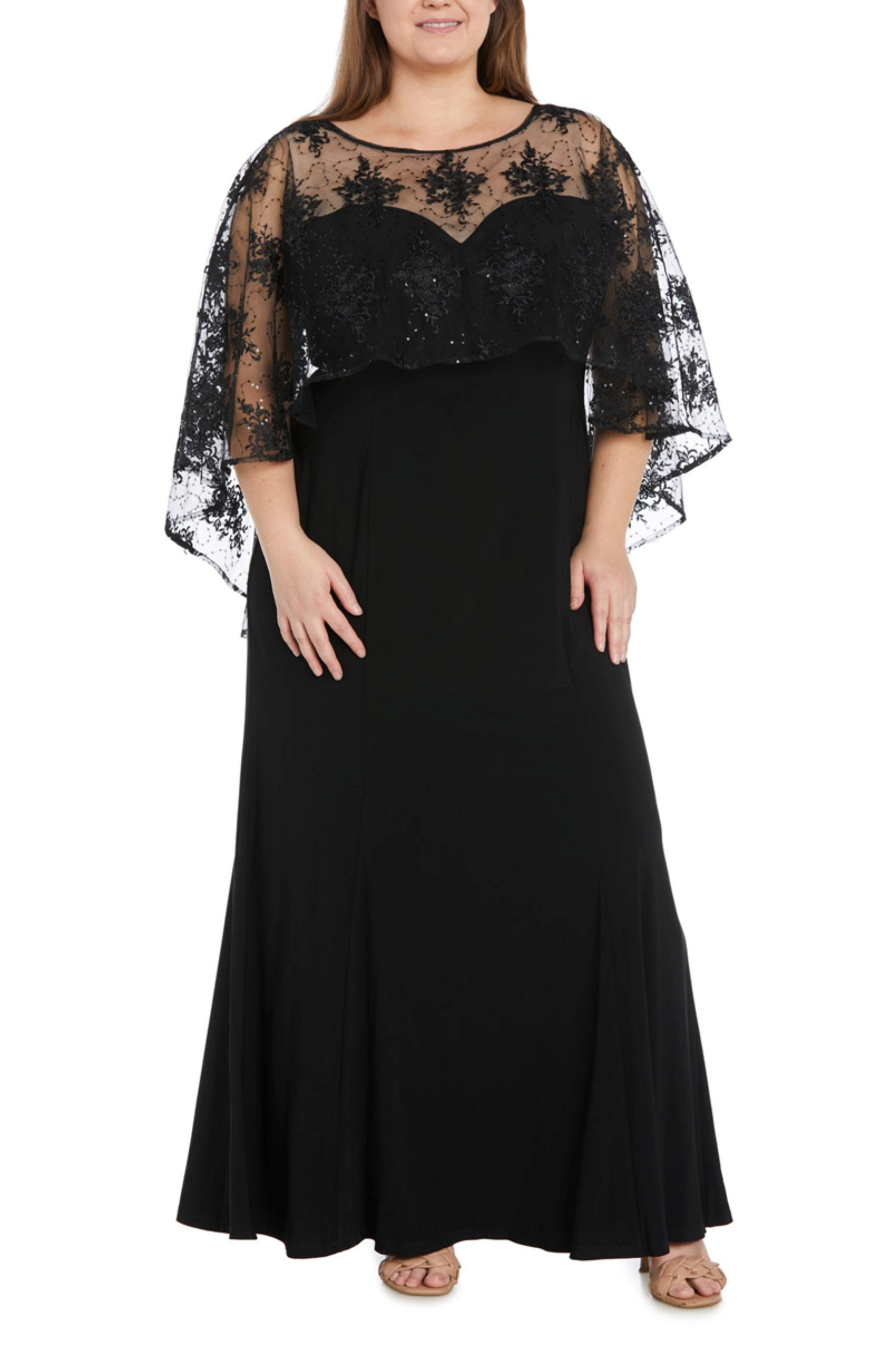 r & m richards plus size evening dresses Plus Size R&M Richards Empire Waist Chiffon Cowl Bodice Gown Navy