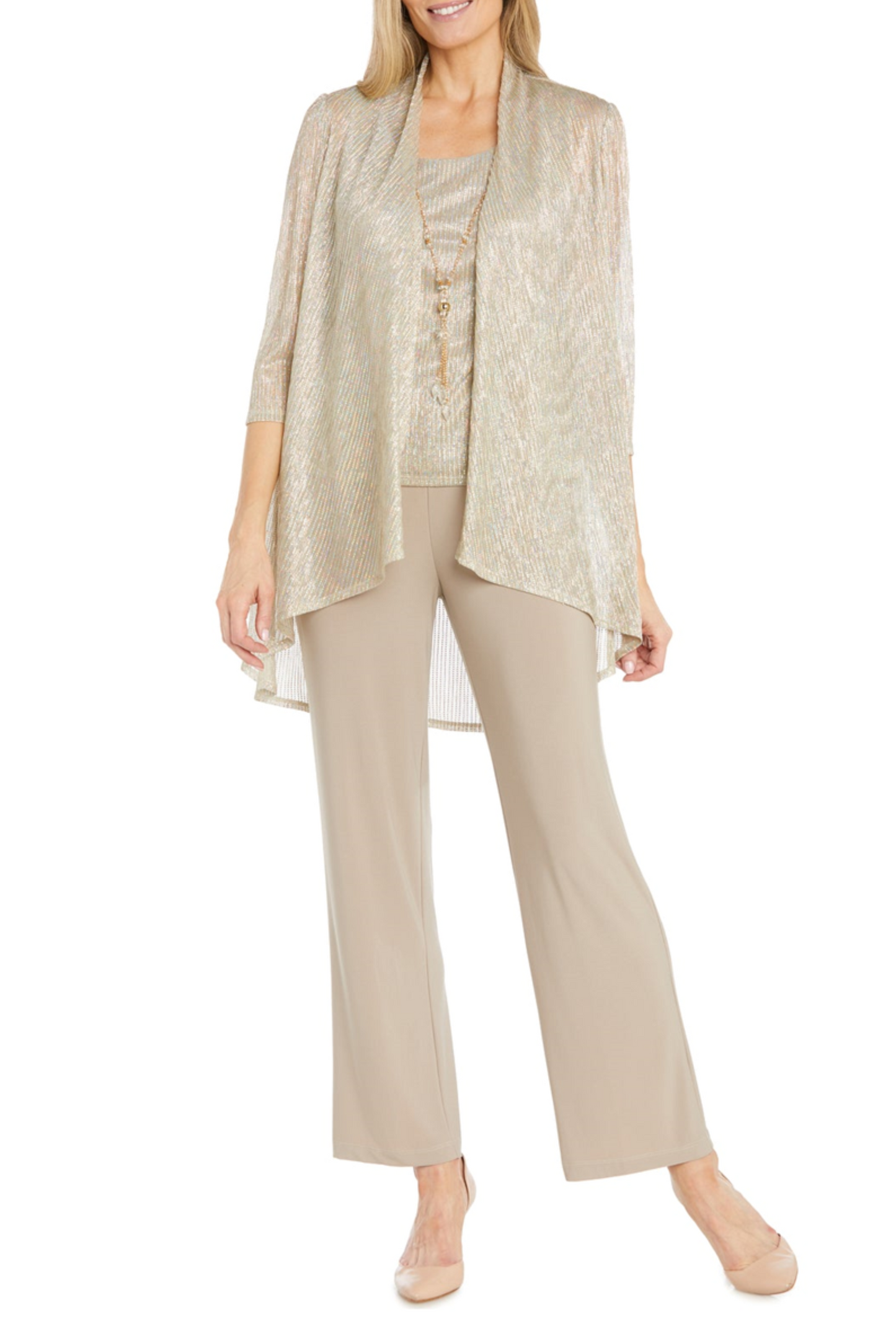 RM Richards Metallic 3-Piece Evening Pants Suit
