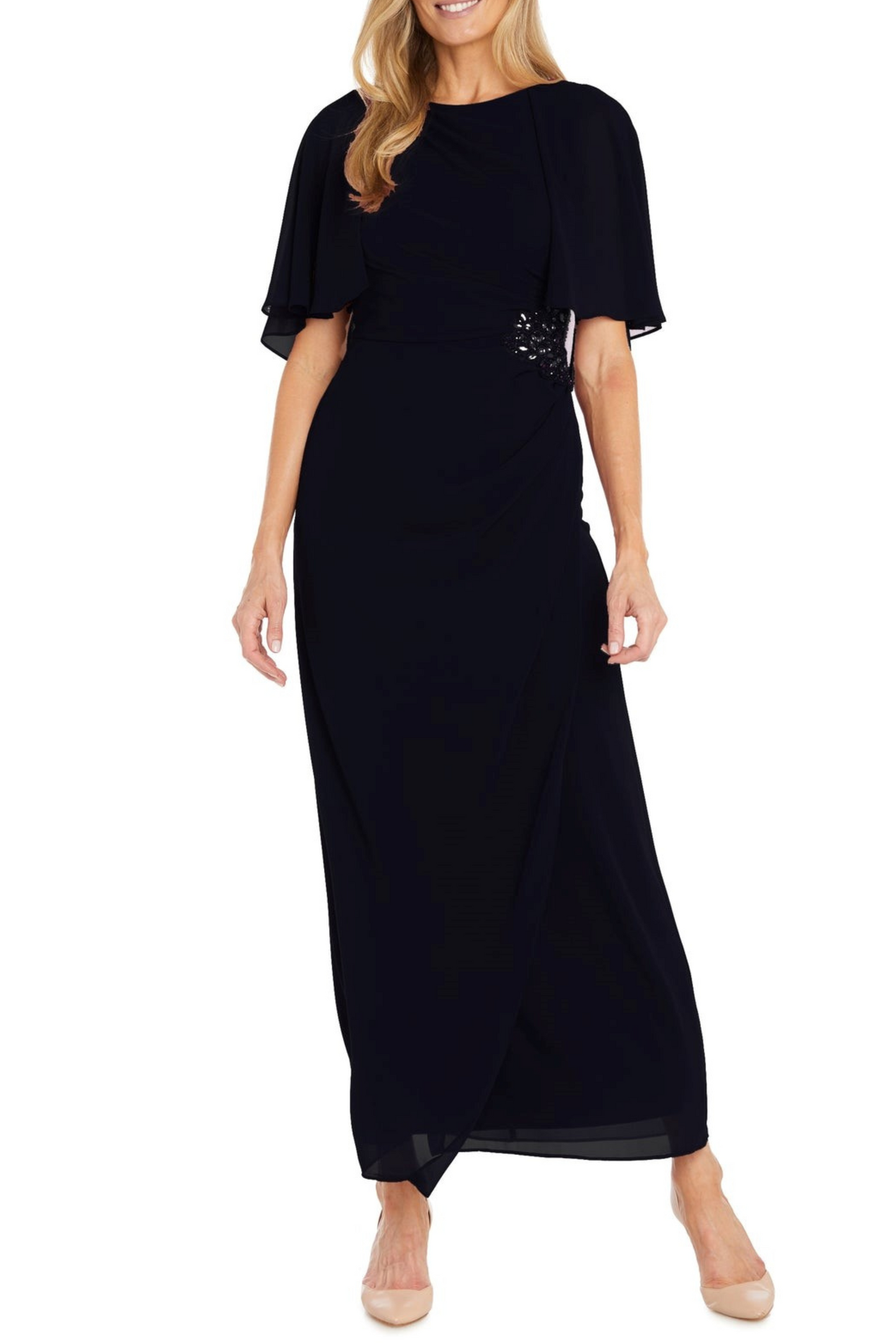 RM Richards Long Chiffon Caplet Evening Dress