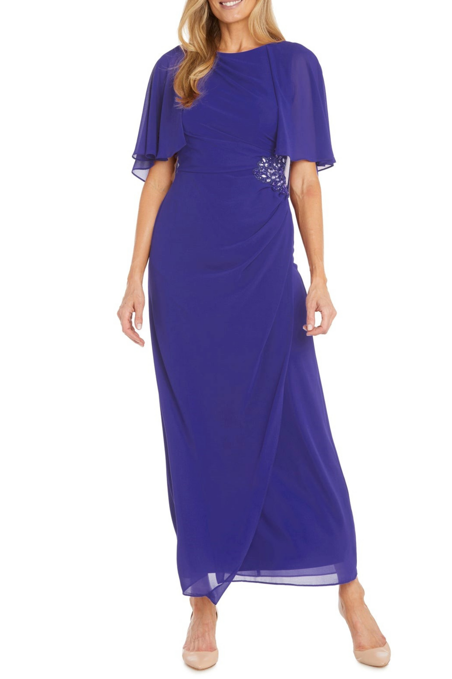 RM Richards Long Chiffon Caplet Evening Dress