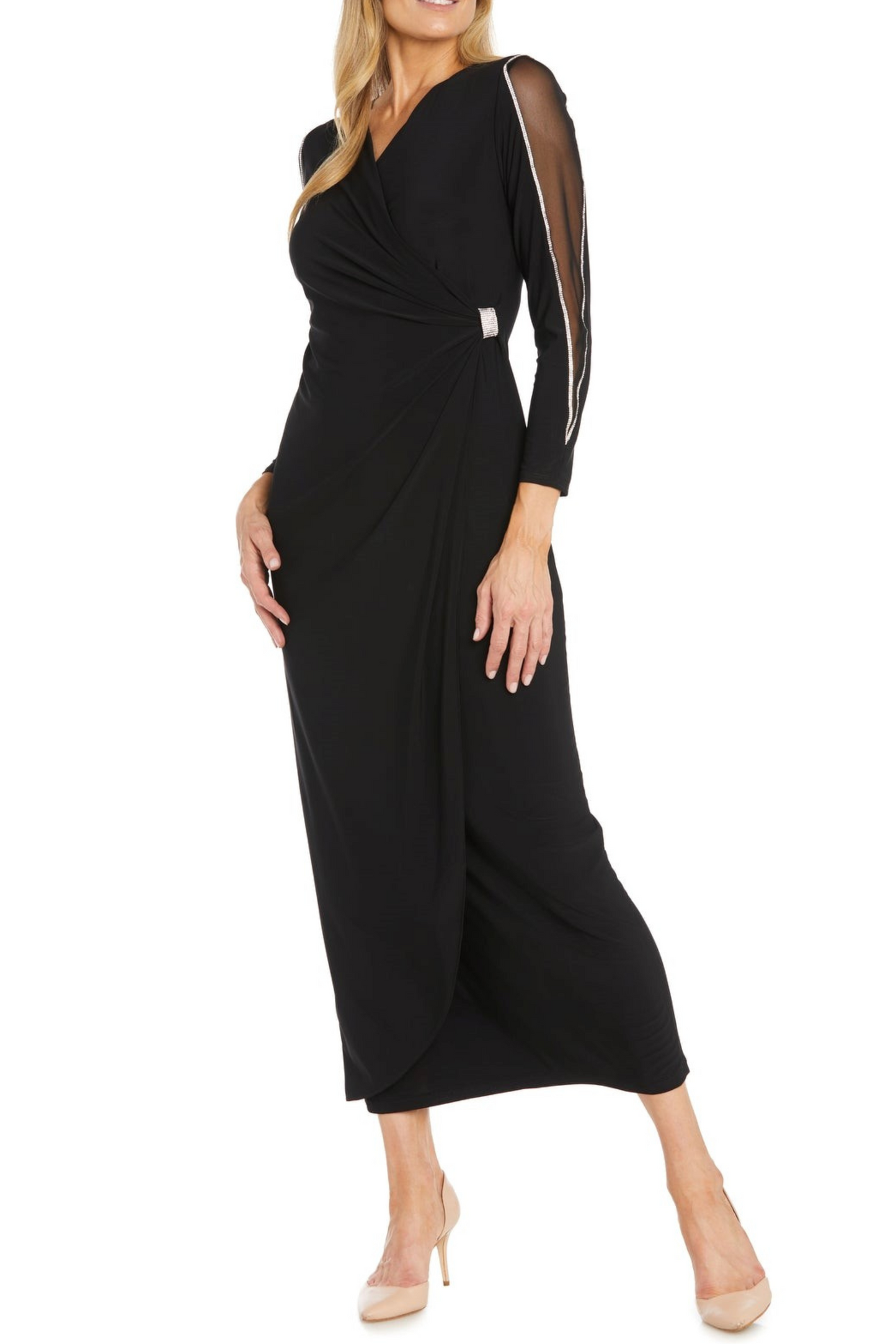 RM Richards Long Faux Wrap Style Evening Dress