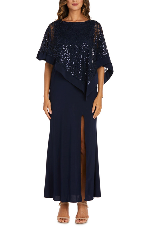 RM Richards Sequined Lace Poncho Top Evening Dress