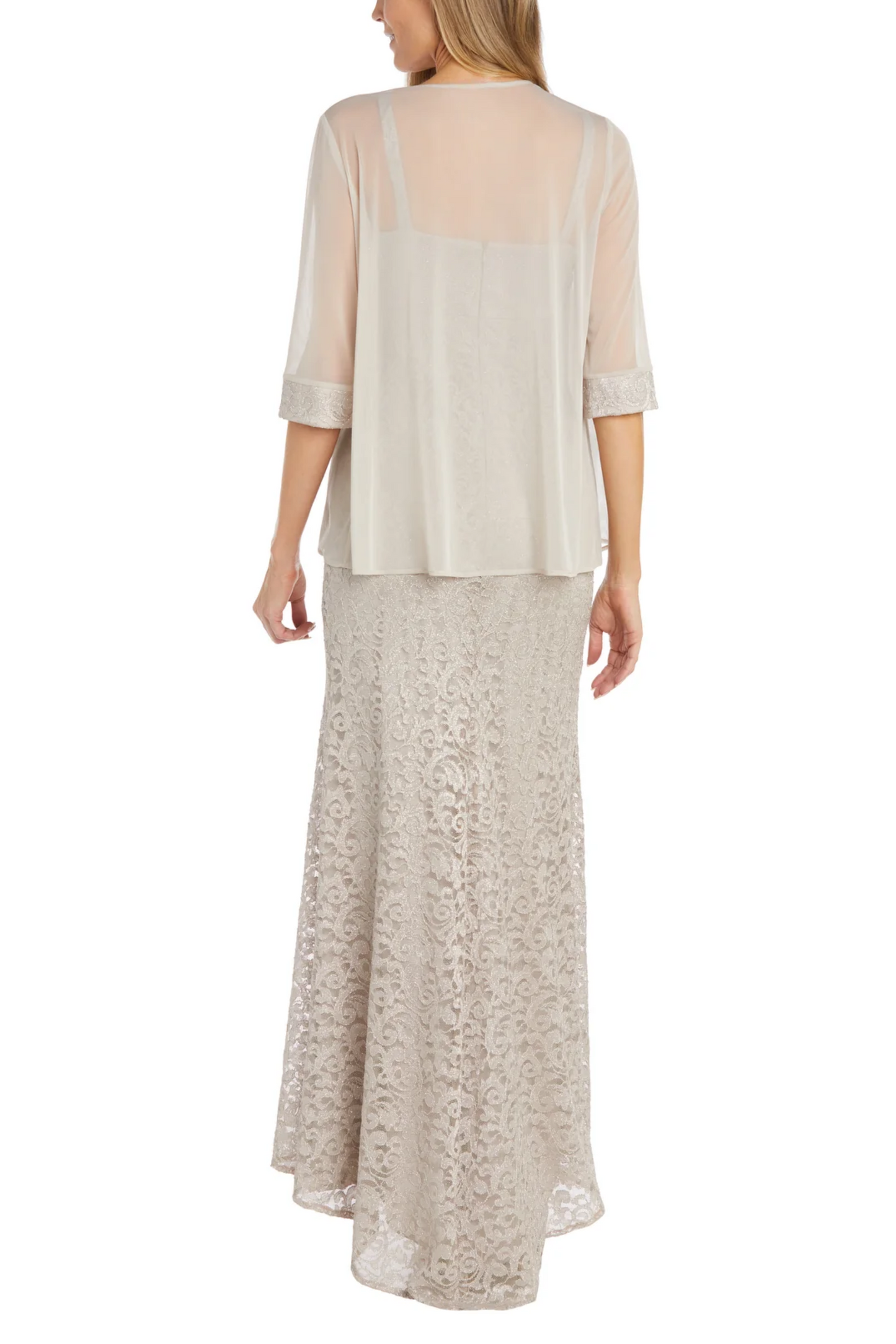 RM Richards Sheer Jacket Beaded Lace Evening Dress