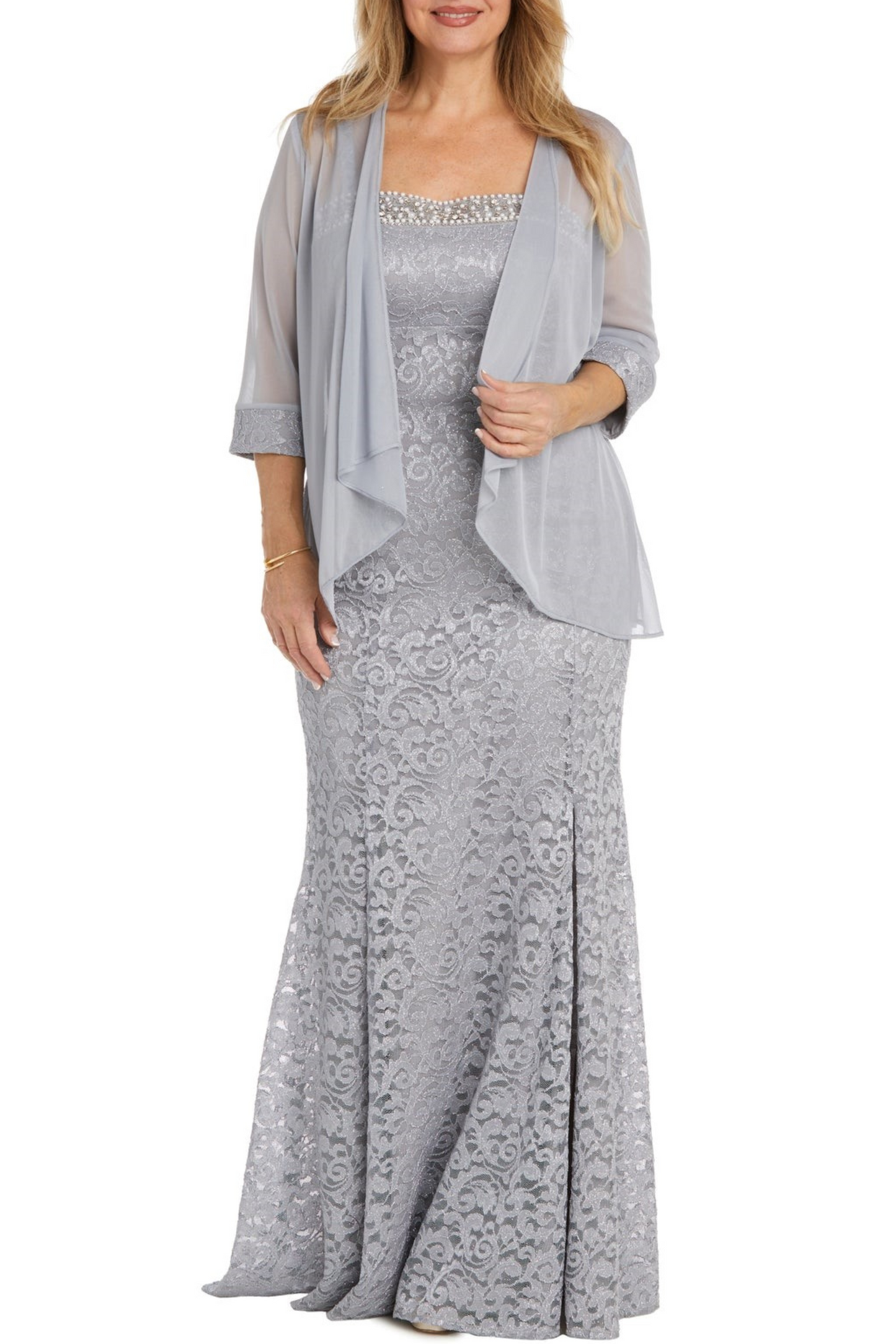 RM Richards Sheer Jacket Beaded Lace Evening Dress