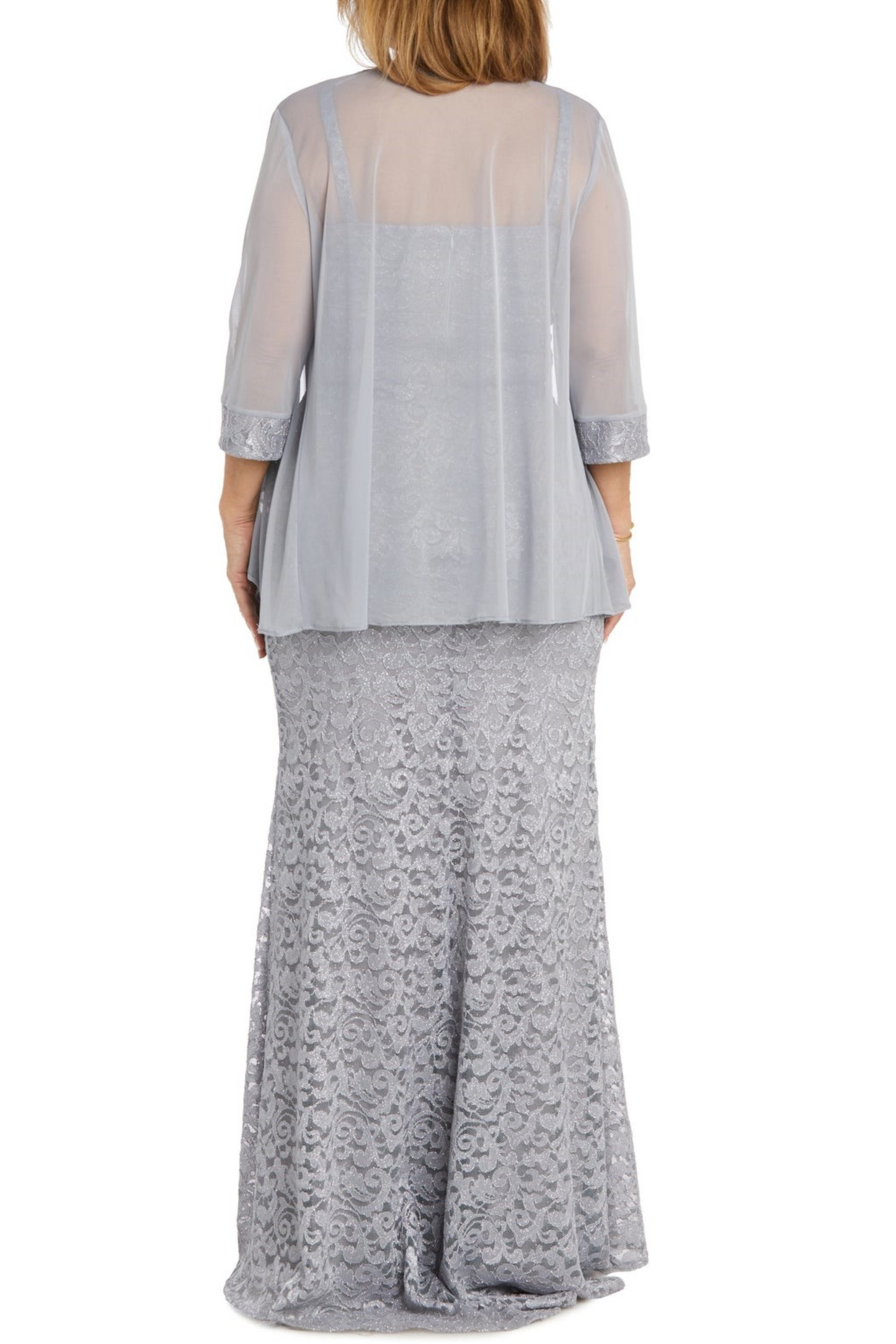 RM Richards Sheer Jacket Beaded Lace Evening Dress