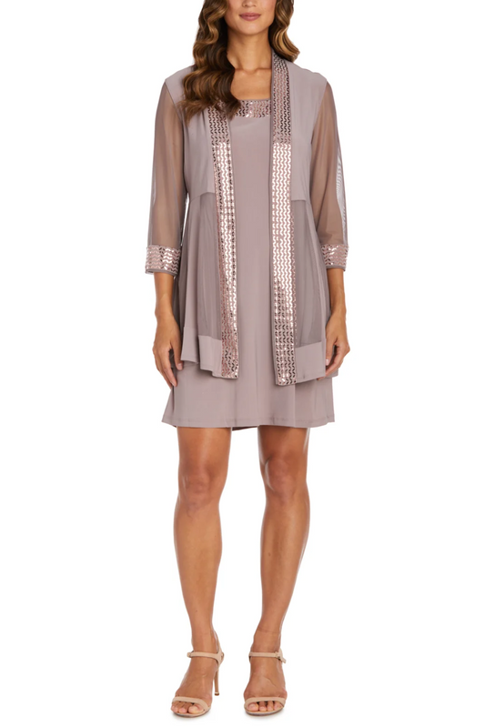 RM Richards Metallic Chevron Evening Jacket Dress