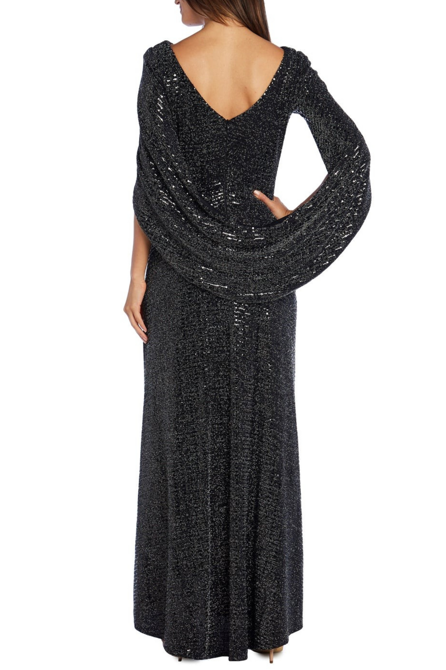 R&M Richards Metallic Built-In Shawl Evening Dress