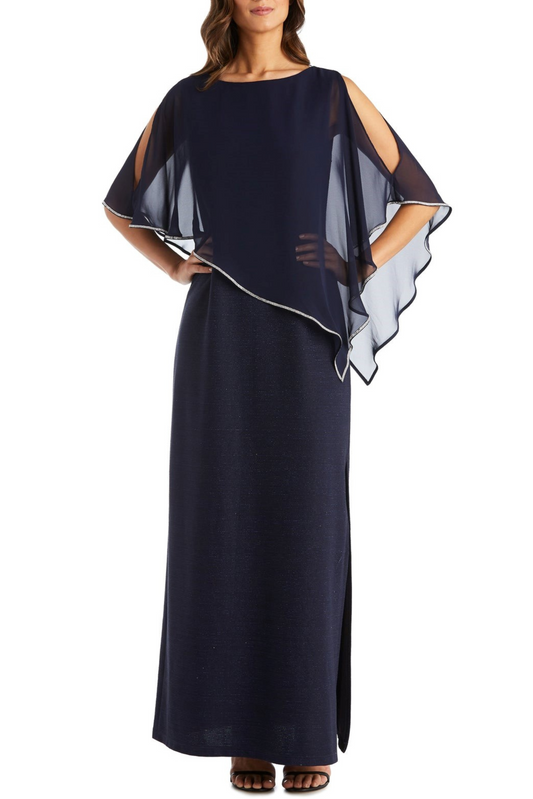 RM Richards Sheer Cape Long Evening Dress
