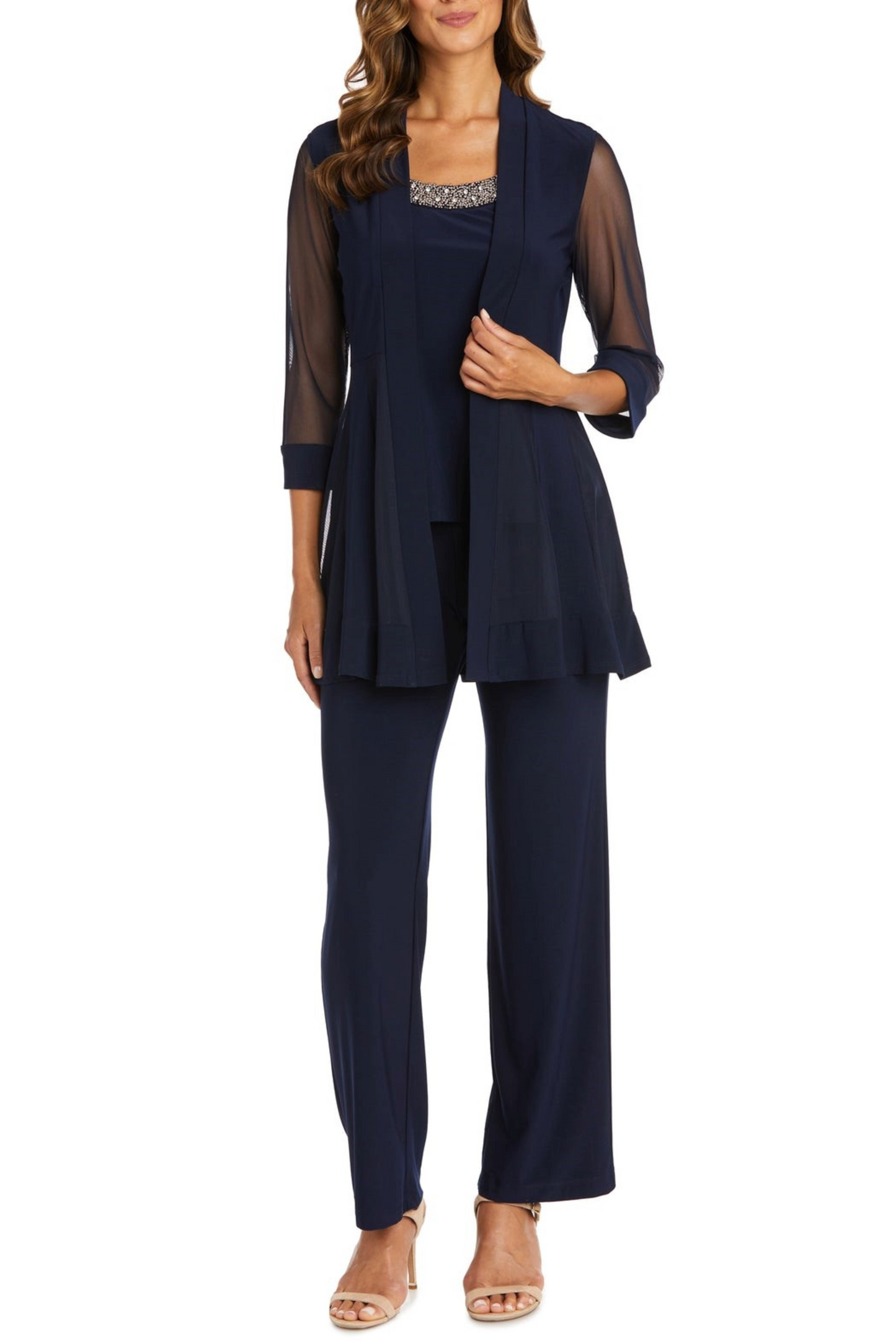 RM Richards Embellished Neck 2-Piece Pants Suit