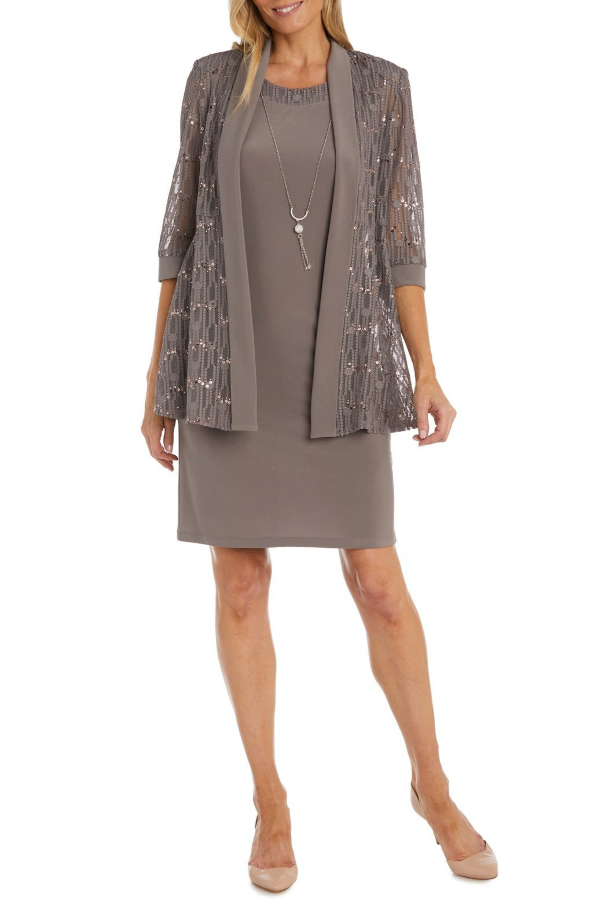 RM Richards Sequined Lace 3/4 Sleeve Jacket Dress New Yorker's Apparel RM Richards Sequined Lace 3/4 Sleeve Jacket Dress New Yorker's Apparel