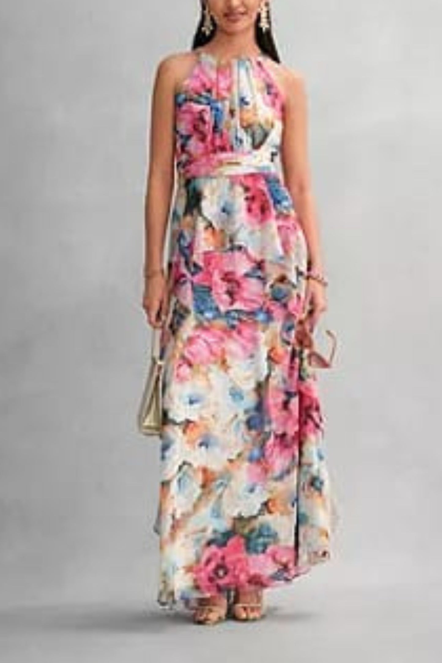 RM Richards Floral High Neck Special Occasion Dress