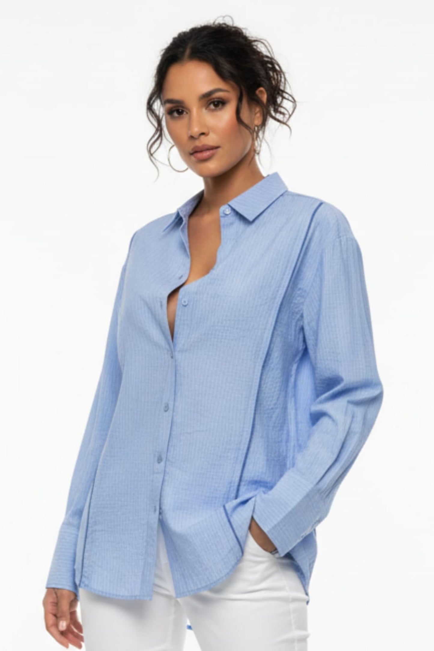 Hester & Orchard Blue Textured Button-Down Shirt