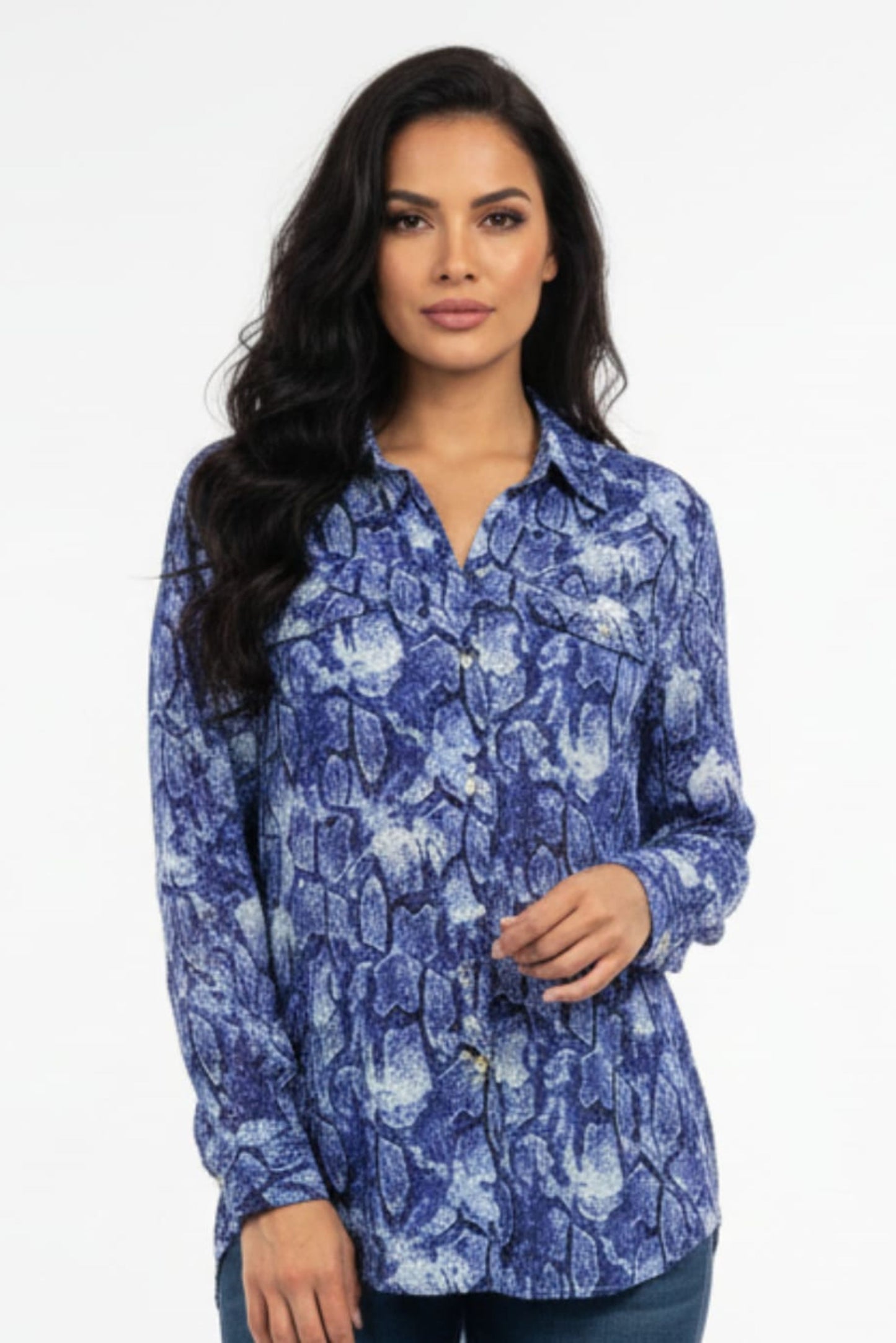 Hester & Orchard Snake Print Button Down Blouse