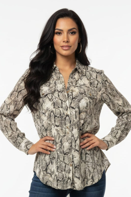 Hester & Orchard Snake Print Button Down Blouse
