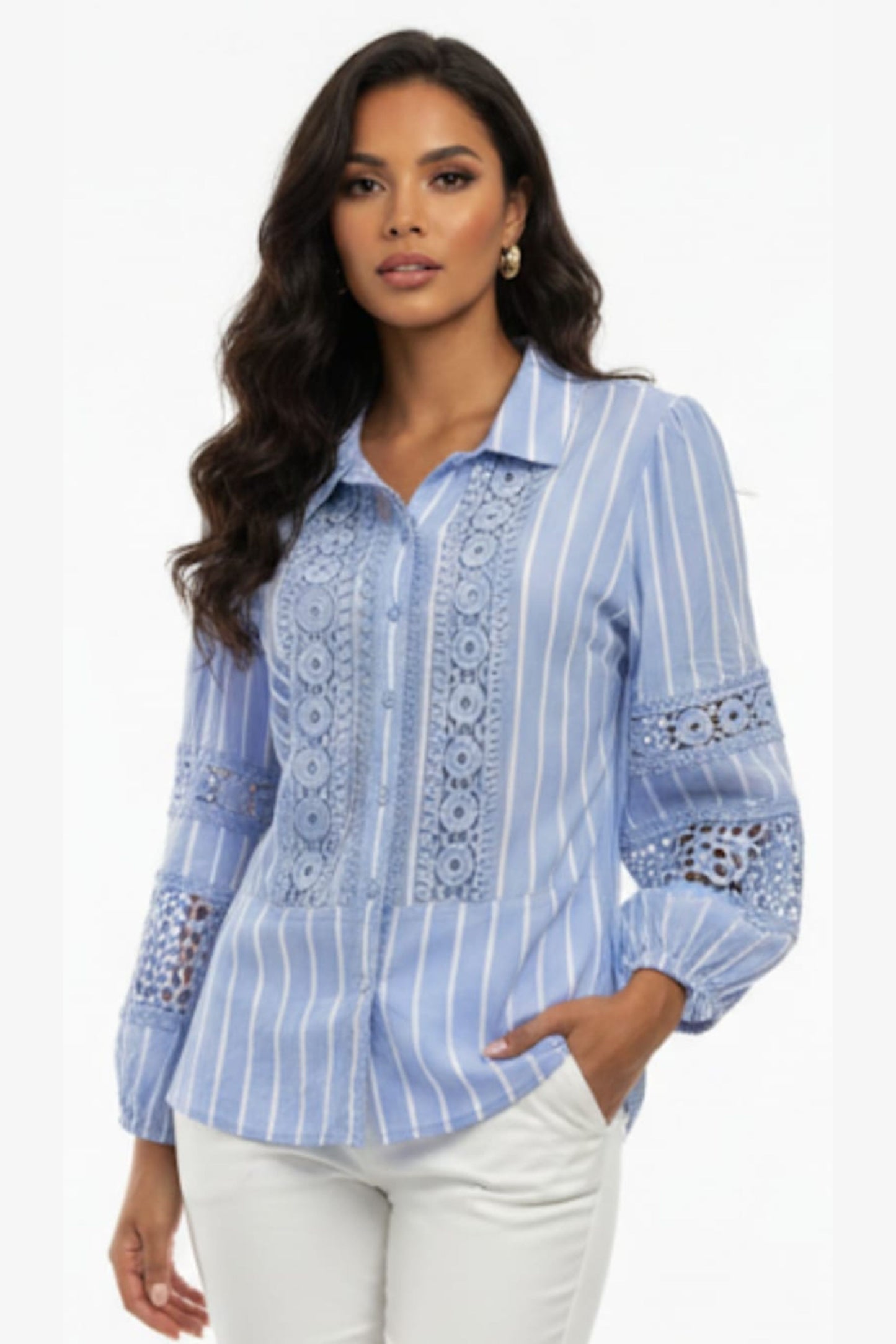 Hester & Orchard Blue Striped Collared Blouse