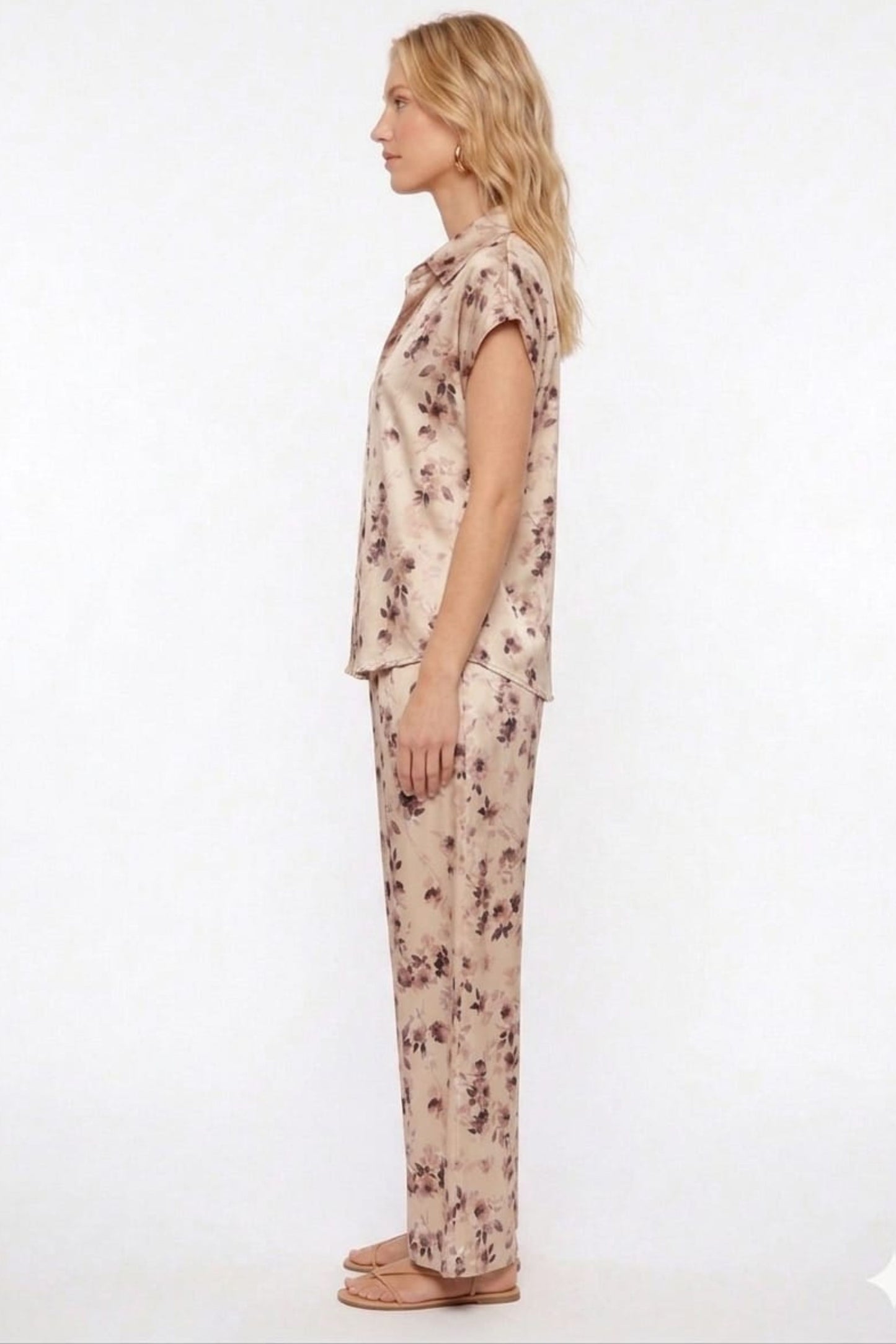 RYLEE MOON Jet Stream Floral Satin Two-Piece Pant Set