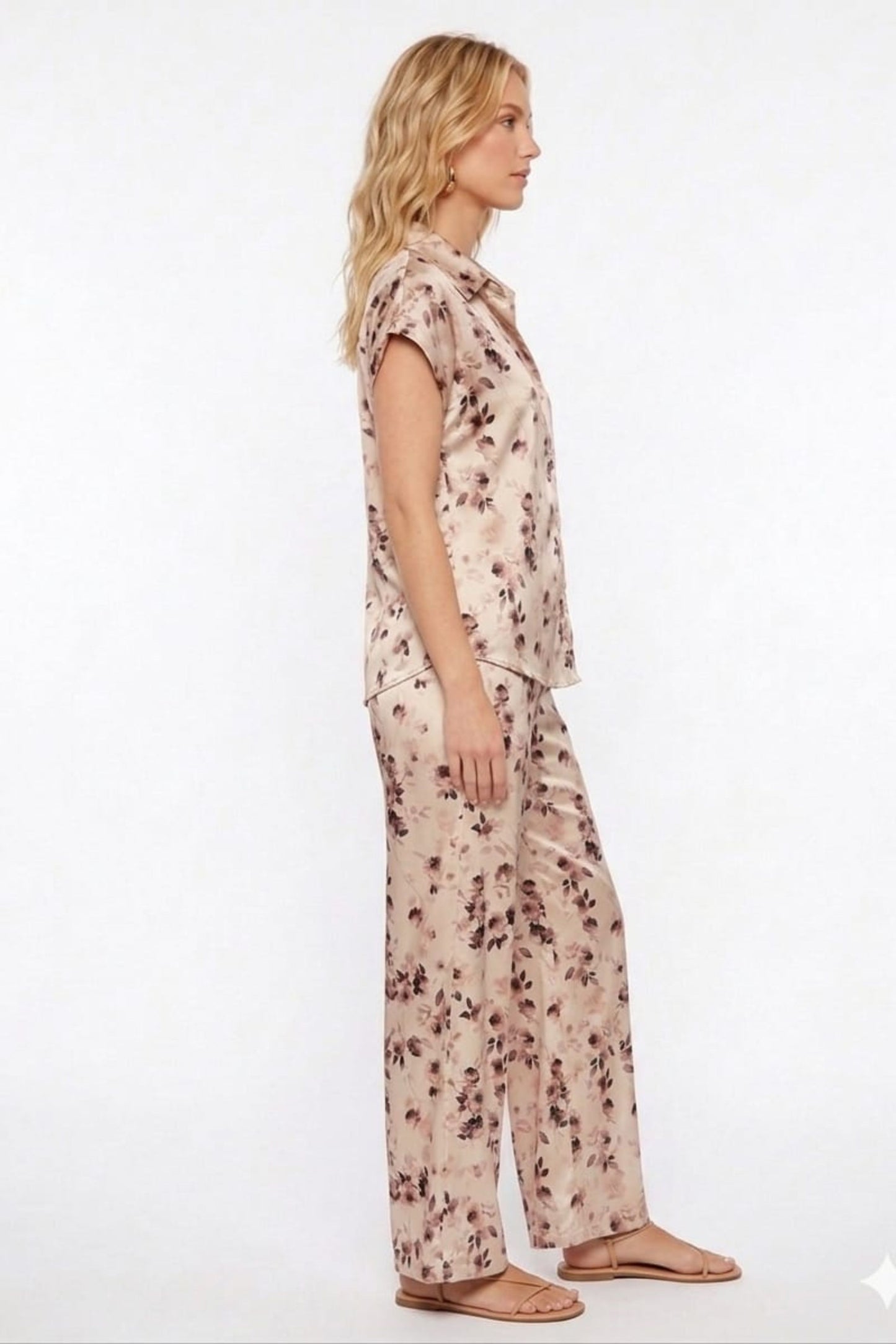 RYLEE MOON Jet Stream Floral Satin Two-Piece Pant Set