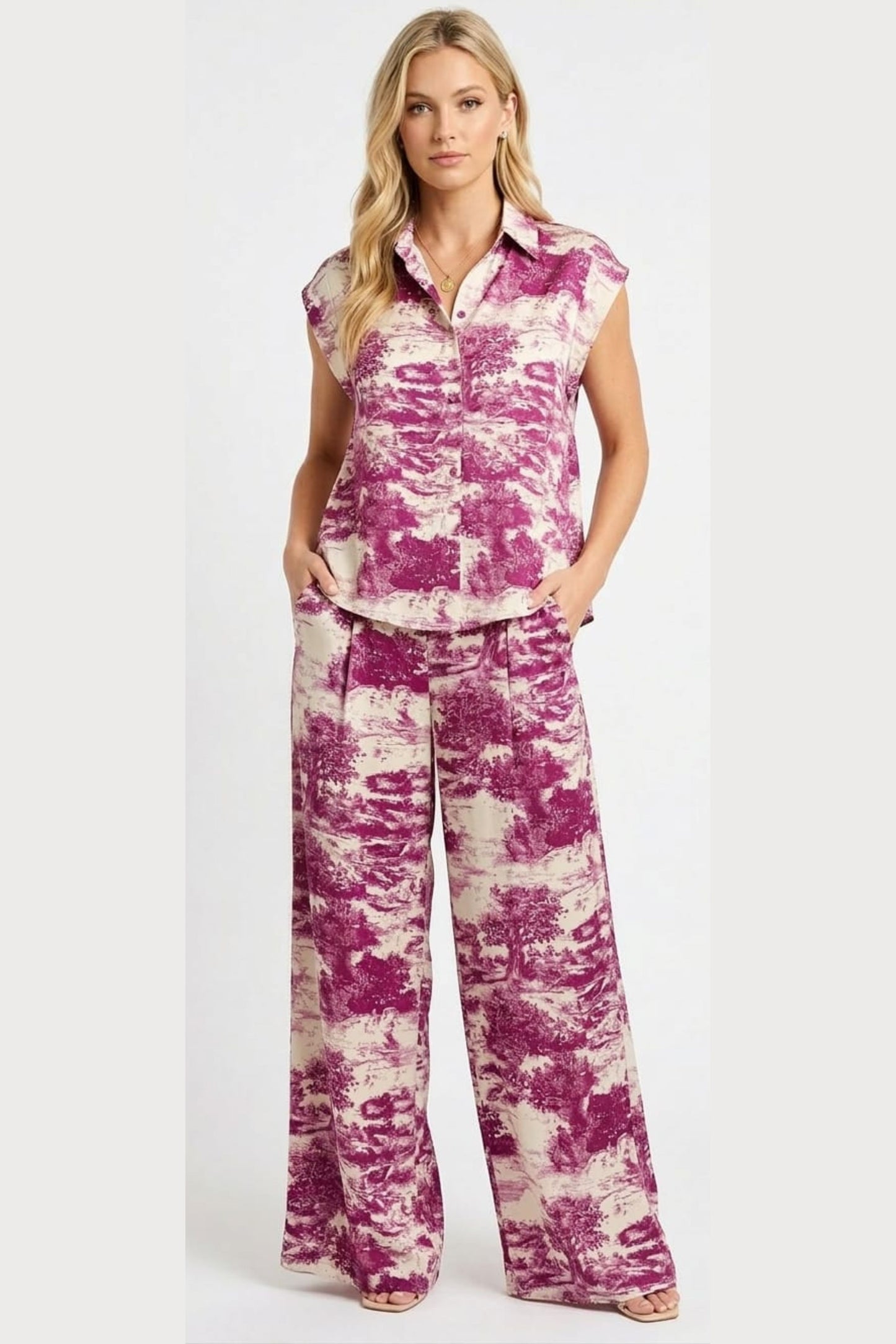 RYLEE MOON Scenic Toile Satin Pant Set