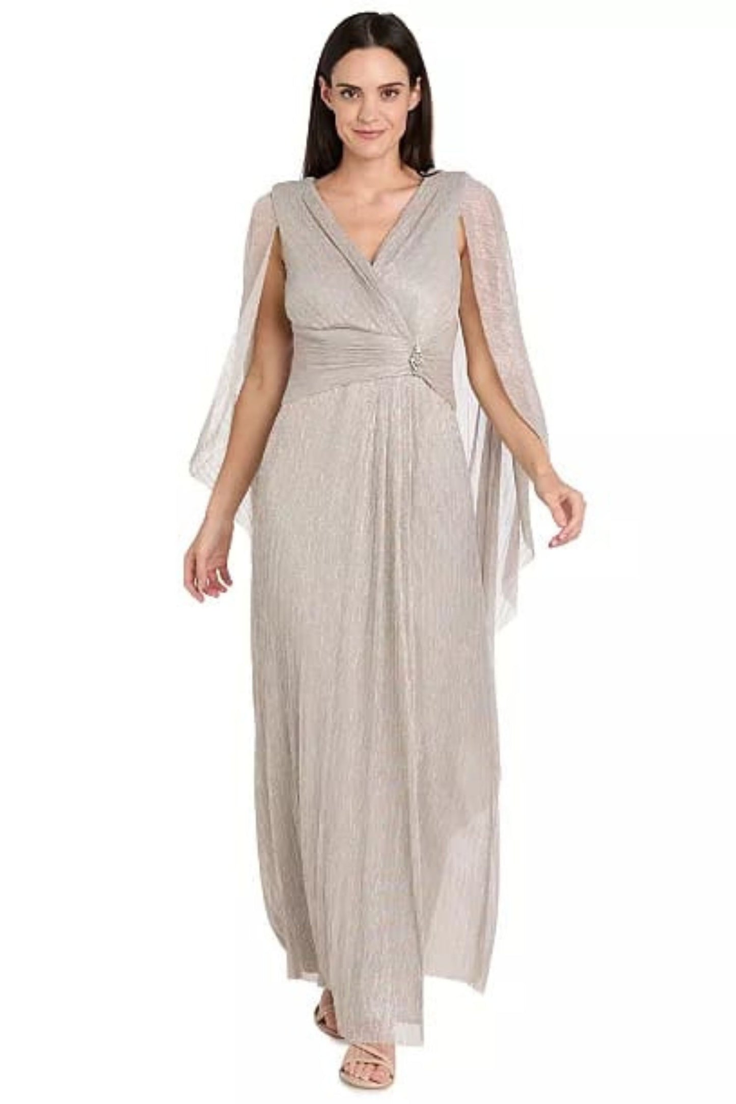 RIM Richards Caplet Metallic Long Evening Dress