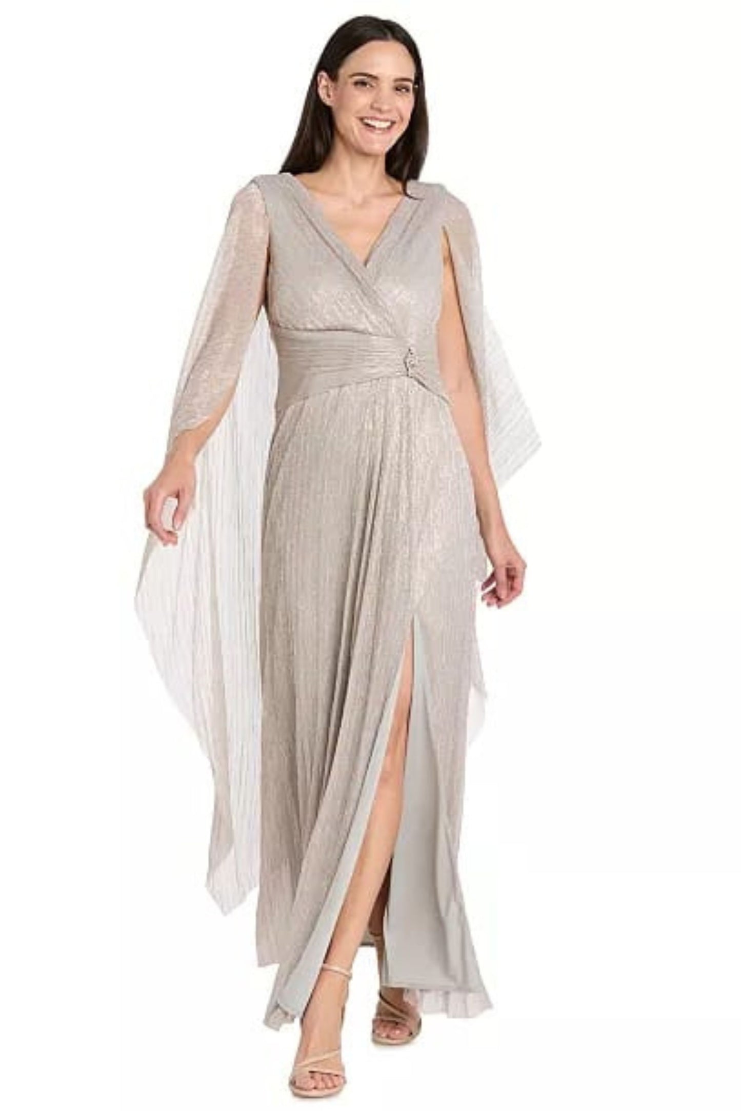 RIM Richards Caplet Metallic Long Evening Dress
