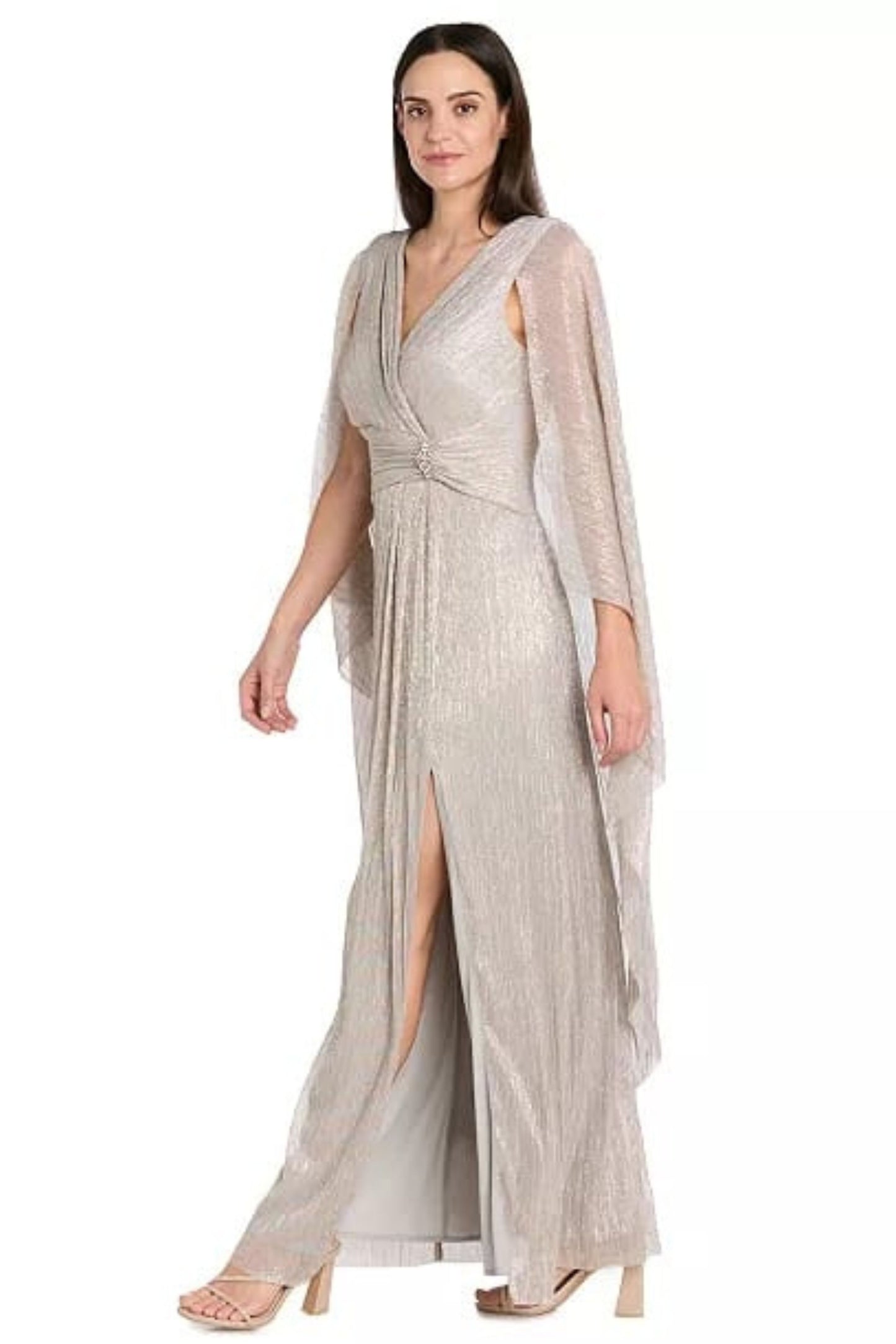 RIM Richards Caplet Metallic Long Evening Dress