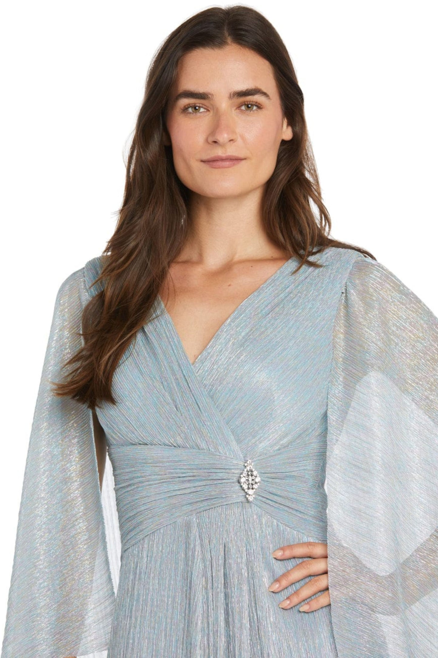 RIM Richards Caplet Metallic Long Evening Dress