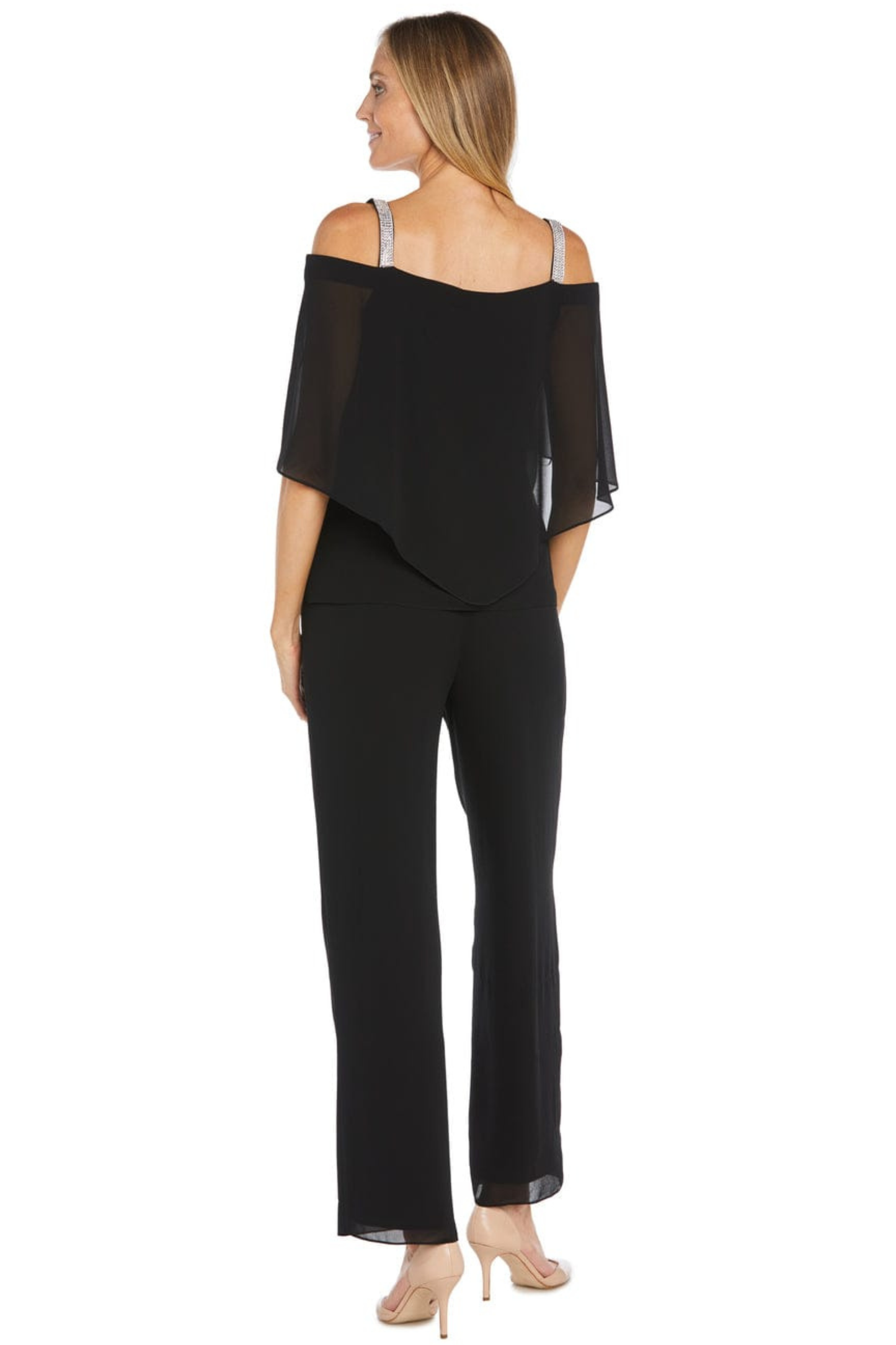R&M Richards Cold-Shoulder Embellished 2-Piece Evening Pant Set