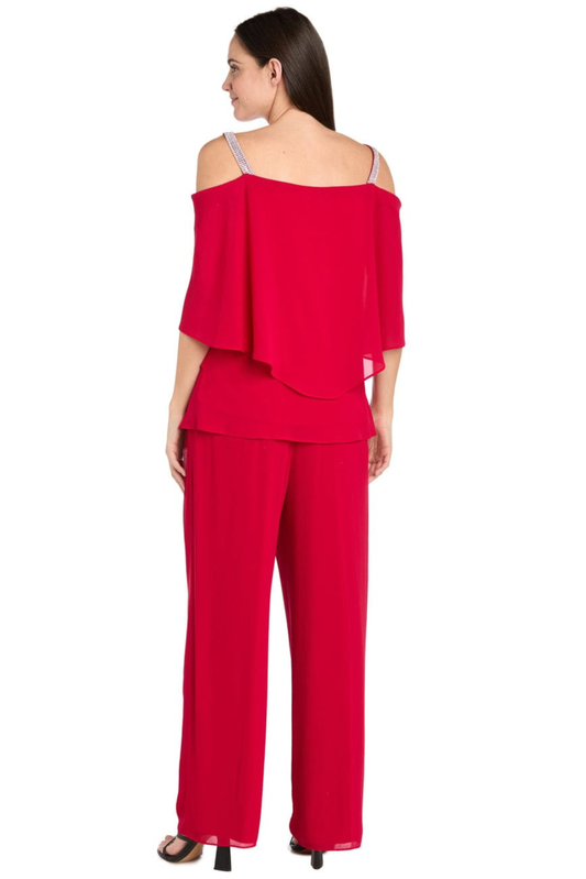 R&M Richards Cold-Shoulder Embellished 2-Piece Evening Pant Set