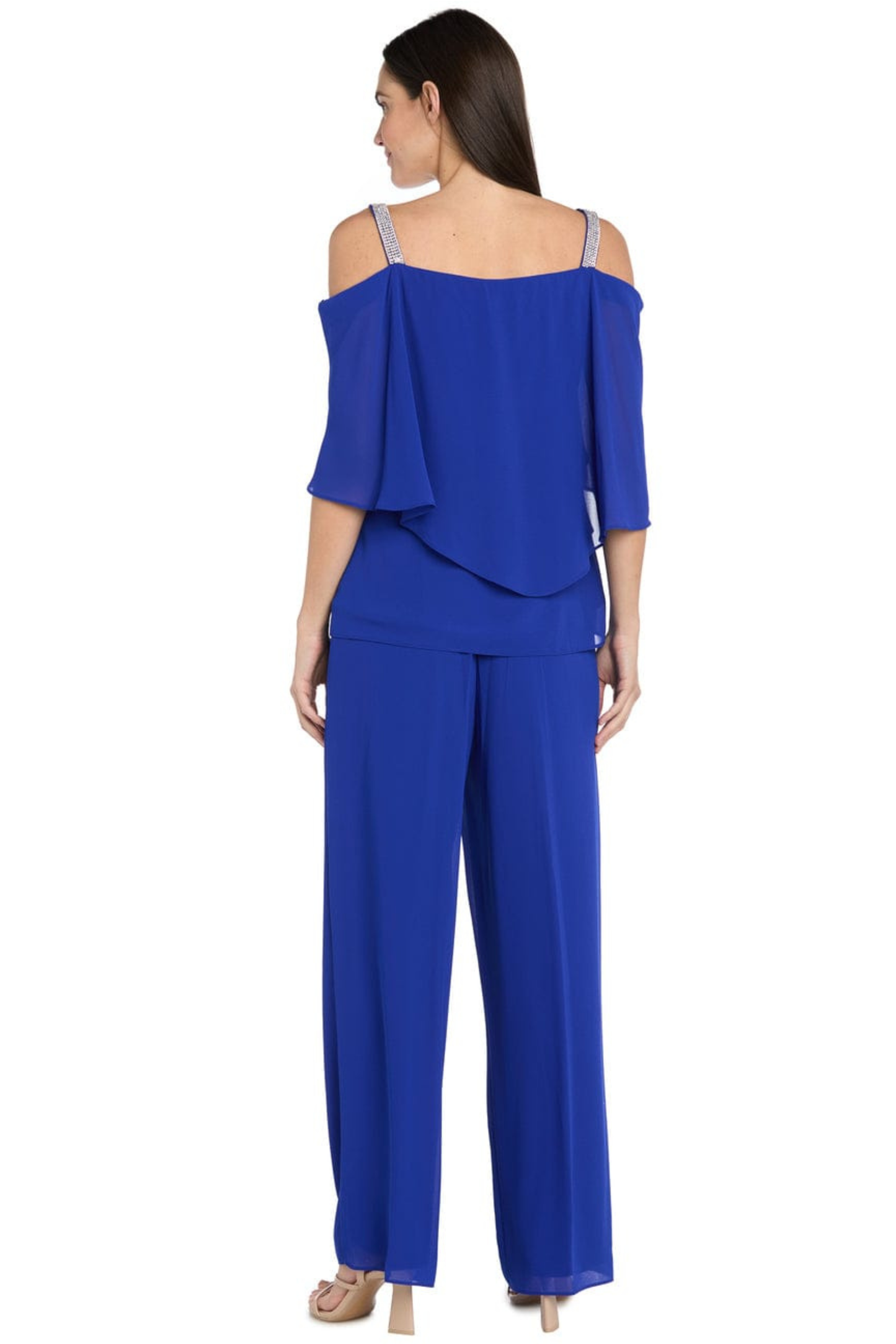 R&M Richards Cold-Shoulder Embellished 2-Piece Evening Pant Set
