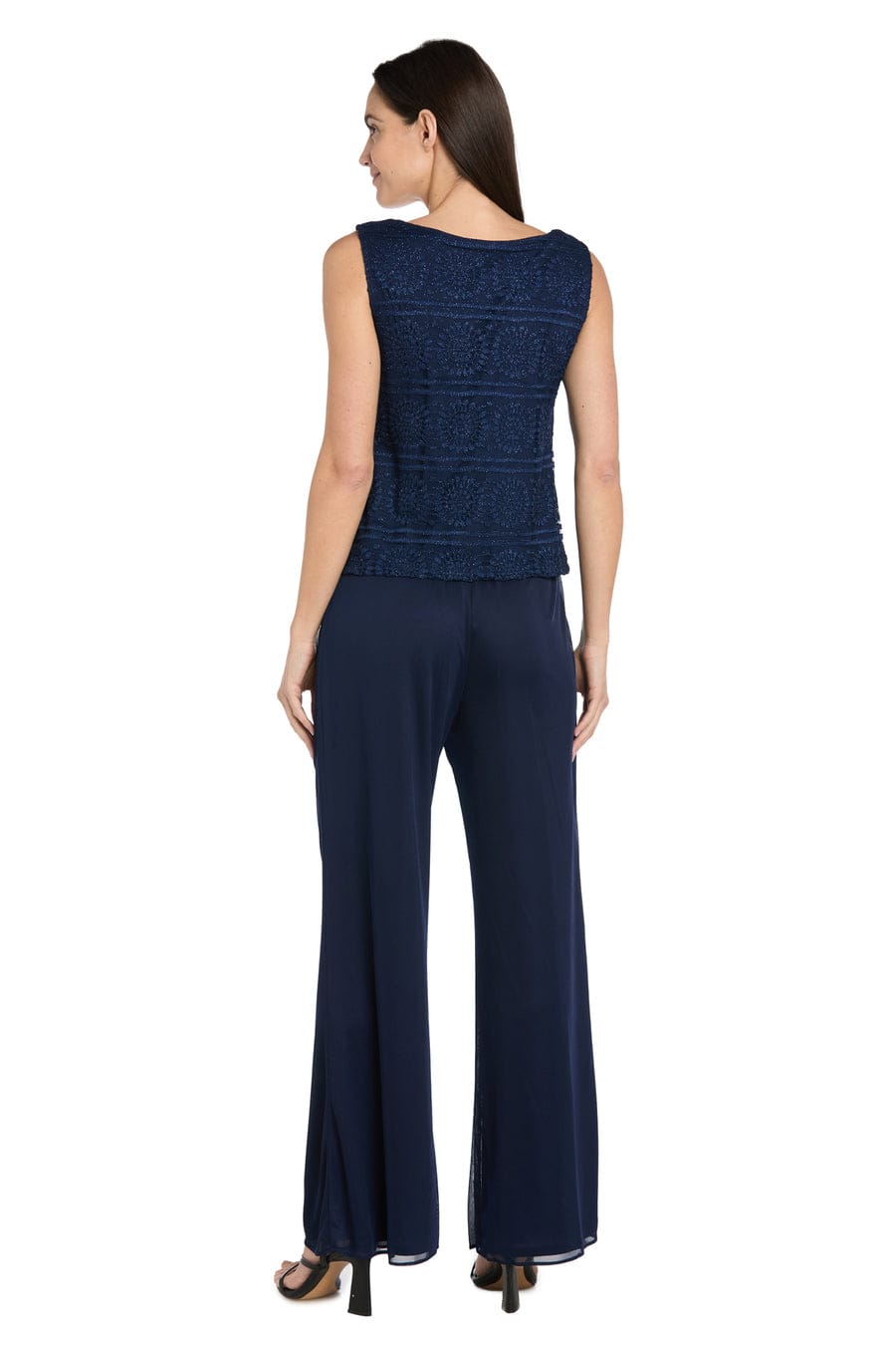 R&M Richards Embroidered Three-Piece Pant Set in Navy Slate