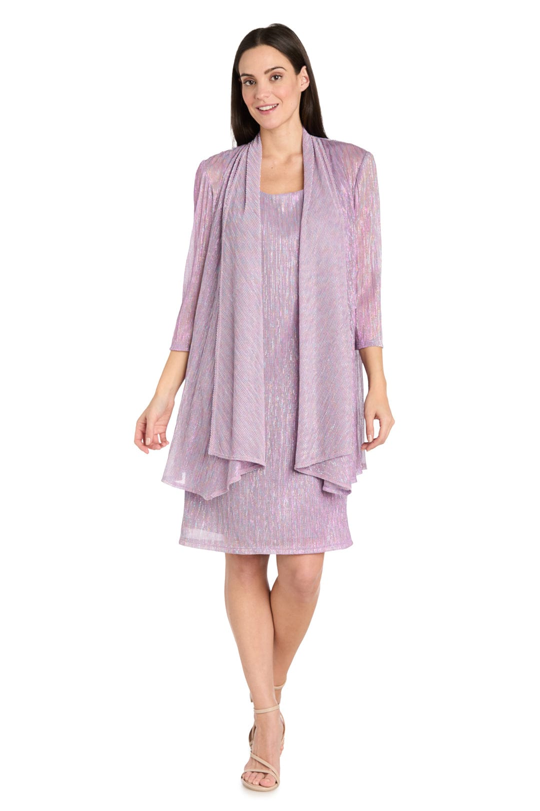 R&M Richards Metallic Knit Two-Piece Jacket Dress Set