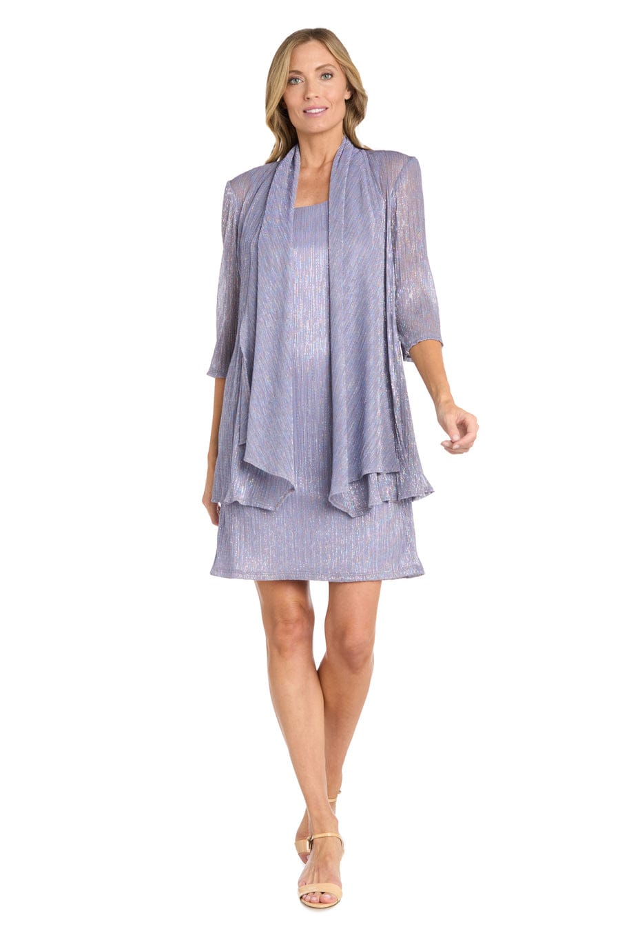 R&M Richards Metallic Knit Two-Piece Jacket Dress Set